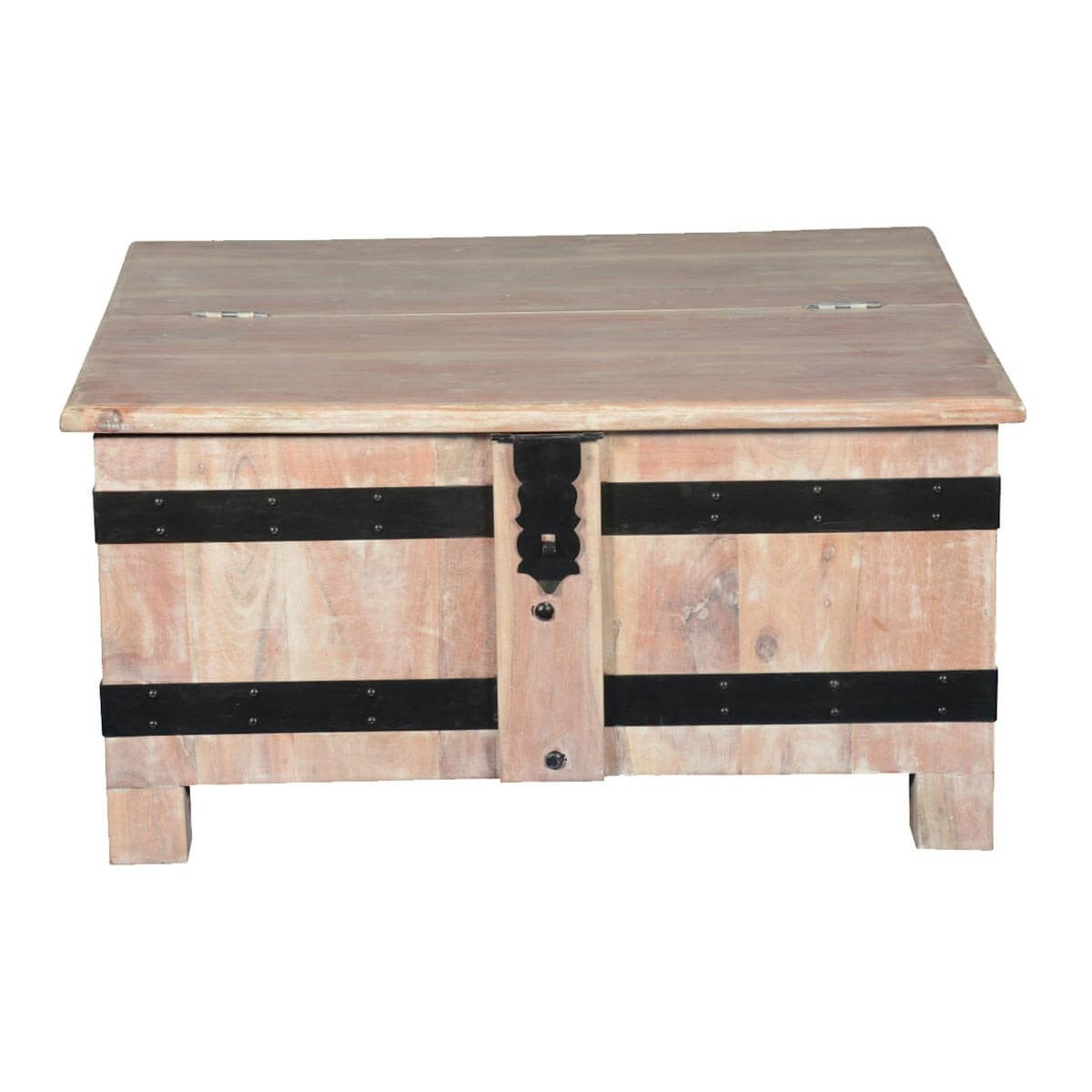 Solid Wood Square Accent Table Chest - Handcrafted Indian Teak Wood Side Table for Living Room, Bedroom & Office Decor | Rustic Home Furniture with Storage Space