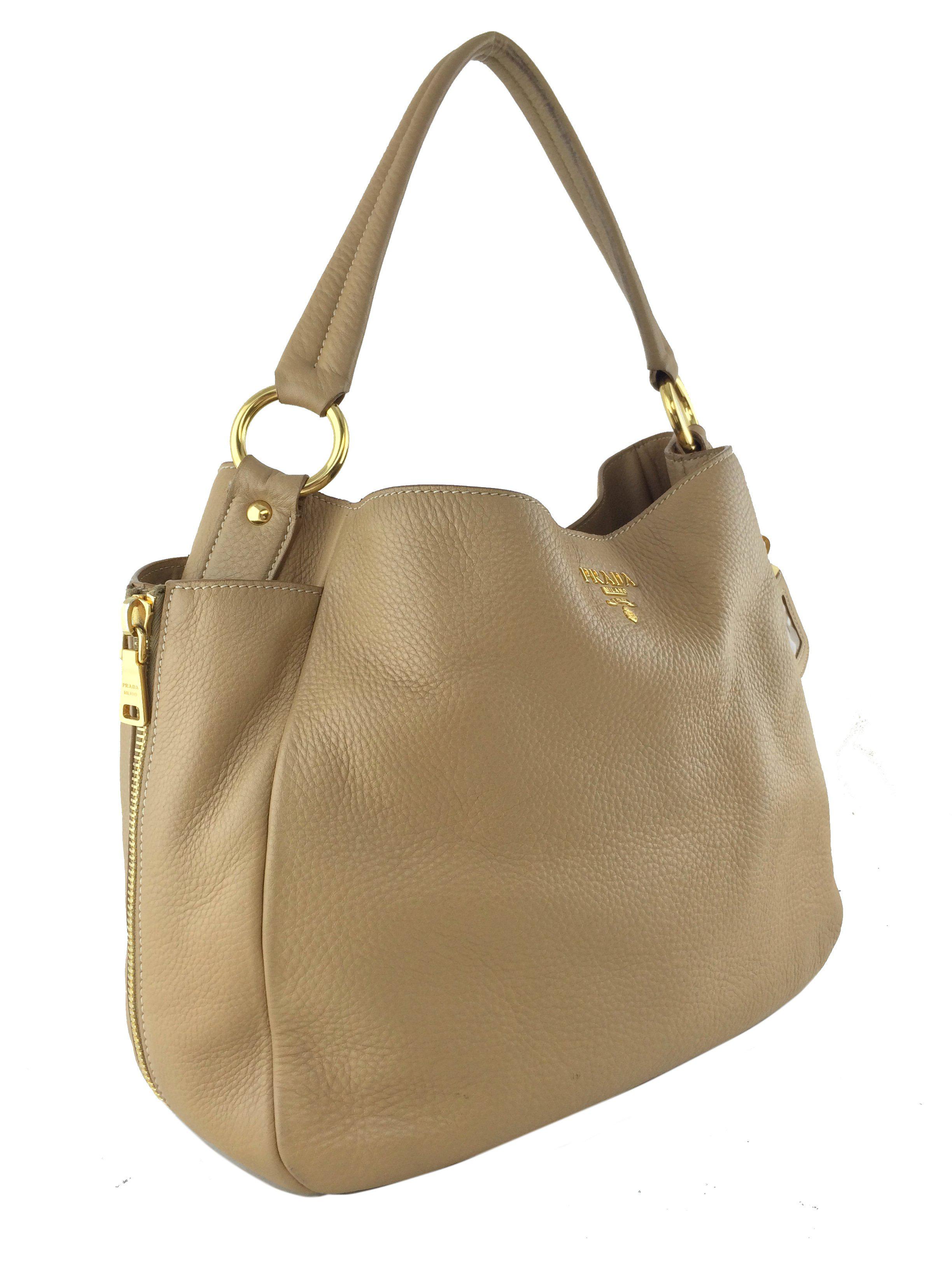 Prada Side Pocket Vitello Daino Zip Hobo Bag - Luxury Leather Shoulder Bag for Women | Perfect for Work, Travel & Everyday Use