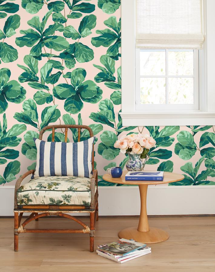 Nathan Turner Fiddle Fig Wallpaper - Peach Floral Peel and Stick Wallpaper for Living Room, Bedroom, and Nursery Decor