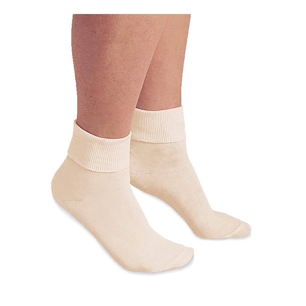 Buster Brown Women's 100% Cotton Crew Socks - 3 Pair Pack Fold Over Bobby Socks - Natural/Cream - Comfortable Everyday Wear for Work, School & Casual Outfits