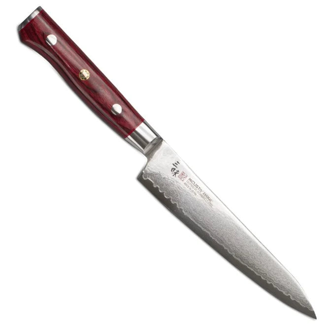 Premium Zanmai Damascus Flame Petty Utility Knife - Japanese VG-10 Steel Blade, Ergonomic Handle - Perfect for Home Kitchen, Sushi Preparation & Fruit Cutting