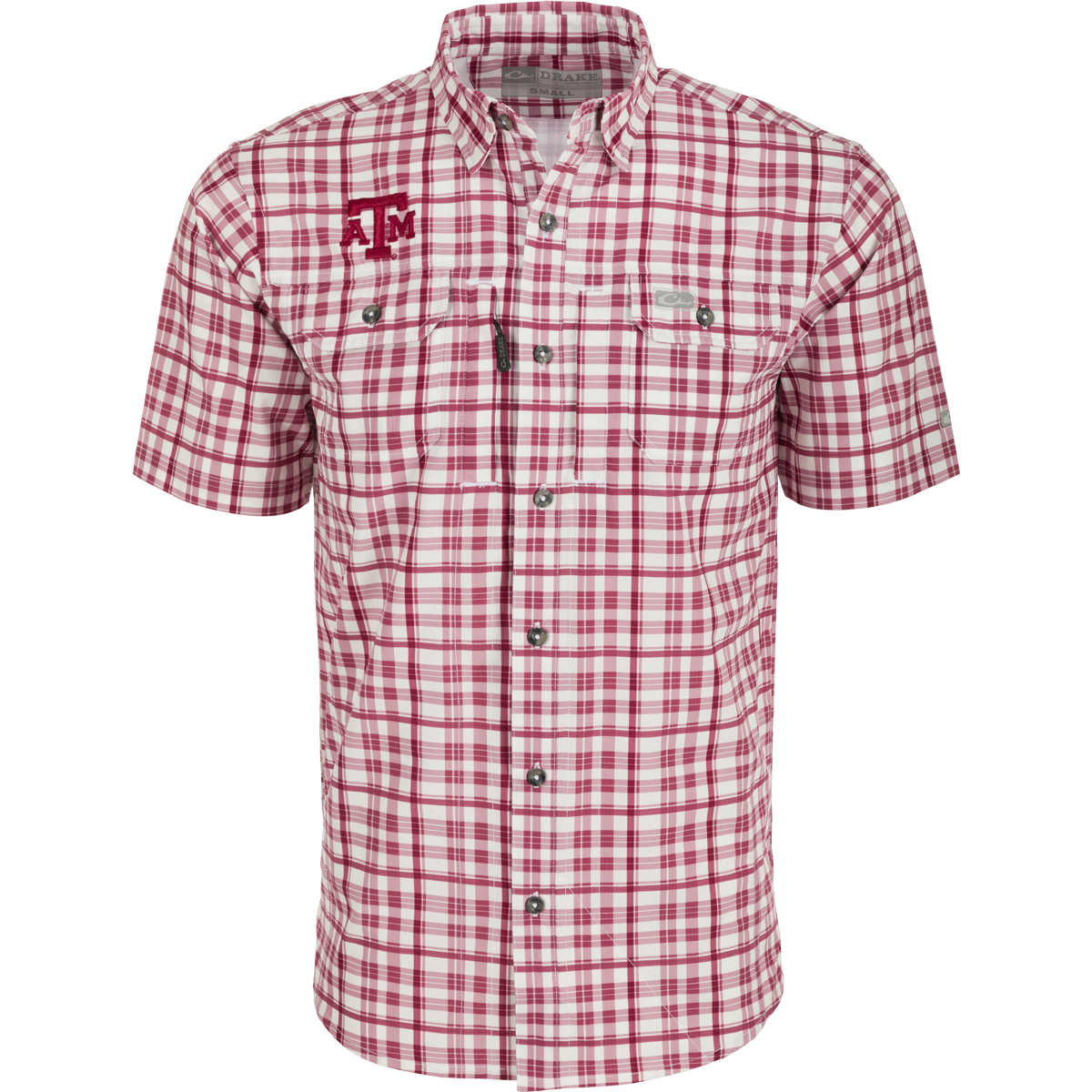 Texas A&M Hunter Creek Windowpane Plaid Short Sleeve Shirt for Men - Comfortable Cotton Casual Button Down Shirt for College Fans, Game Day, and Everyday Wear