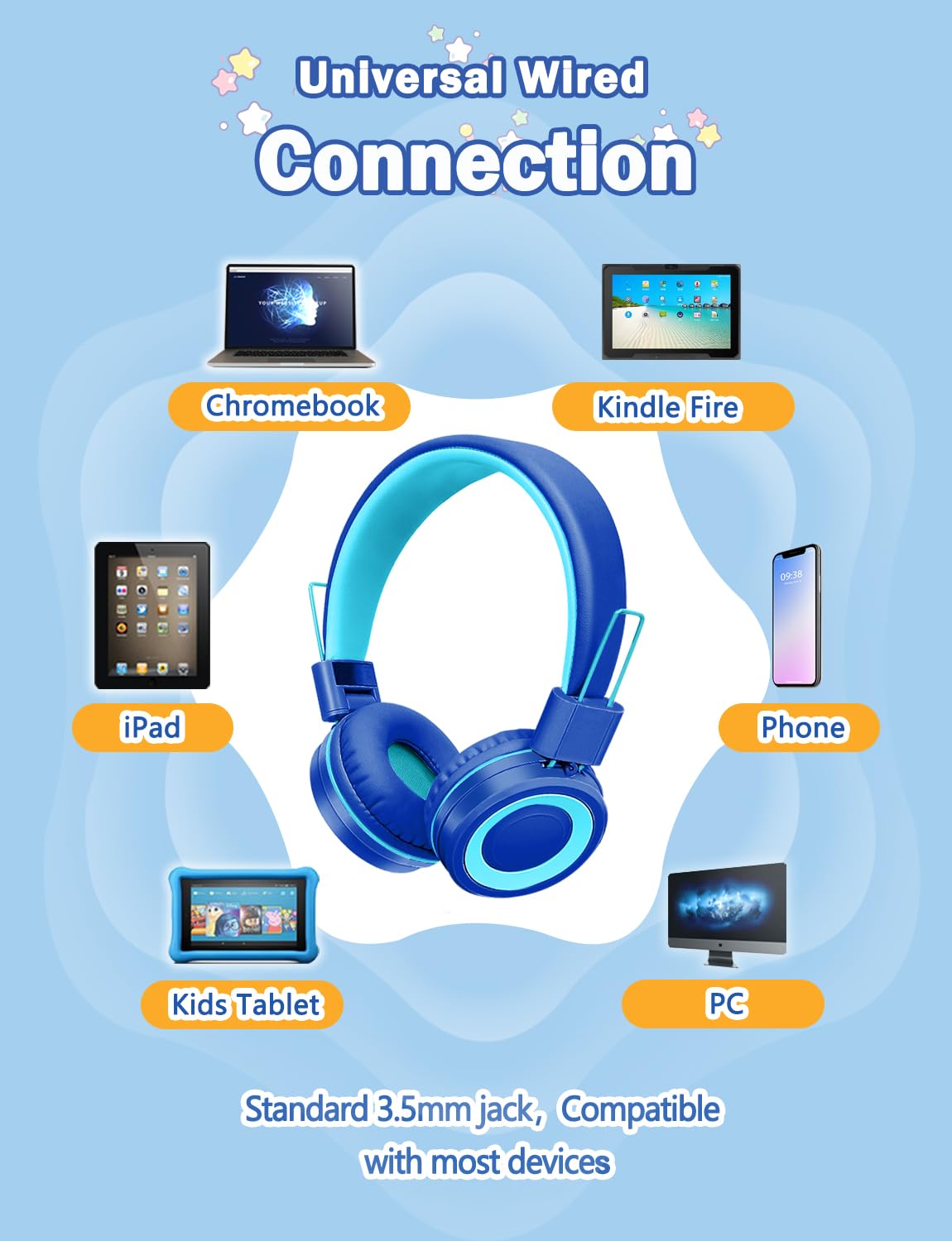 Kids Headphones with Microphone - Wired Foldable Gaming Headset for School, PC, PS4, PS5, Laptop, Mac, Switch, Tablet & Xbox One - Perfect for Toddlers, Teens & Adults | Ideal for Online Classes, Gaming & Remote Work