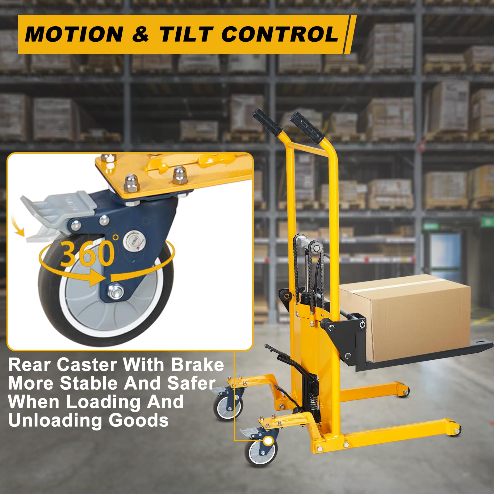 Foldable Hydraulic Pallet Lift Truck - 450 lbs Capacity Manual Stacker with Adjustable Forks & Fixed Legs | 36