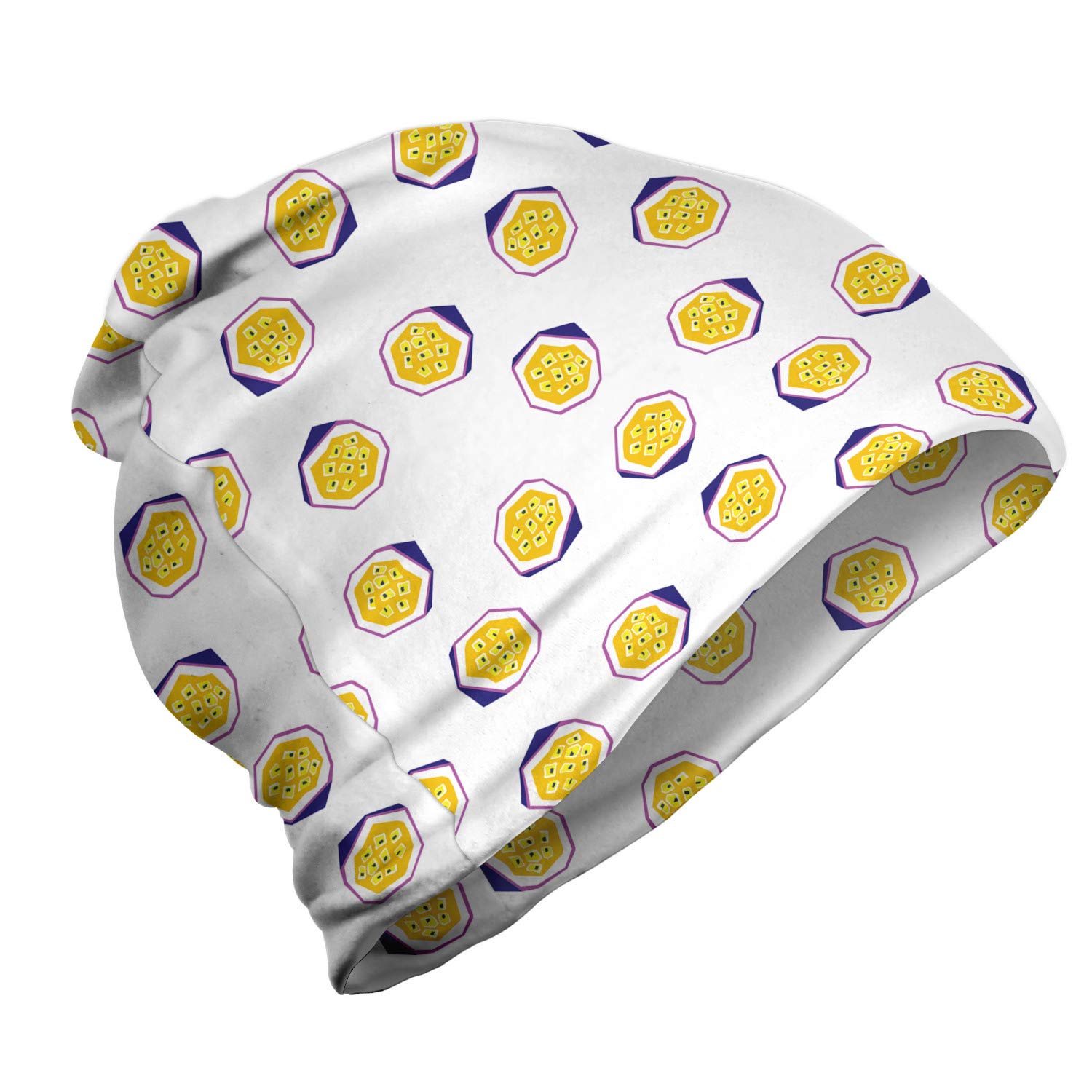 Ambesonne Unisex Beanie - Stylish Geometric Passion Fruit Design for Men & Women | Perfect for Hiking, Camping & Outdoor Winter Activities