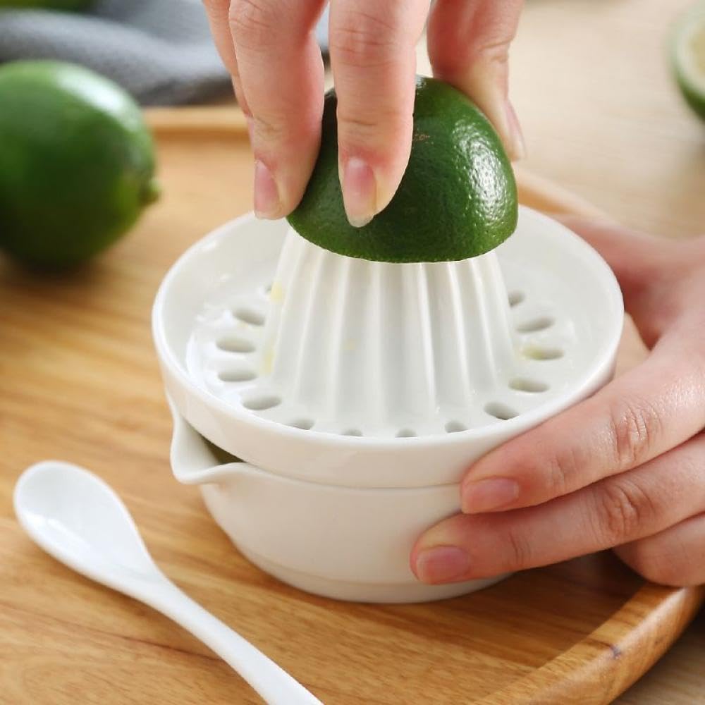 Premium White Porcelain Manual Citrus Juicer - Hand Press for Lemons, Oranges & Fruits - Perfect for Fresh Juice, Cocktails & Healthy Home Cooking