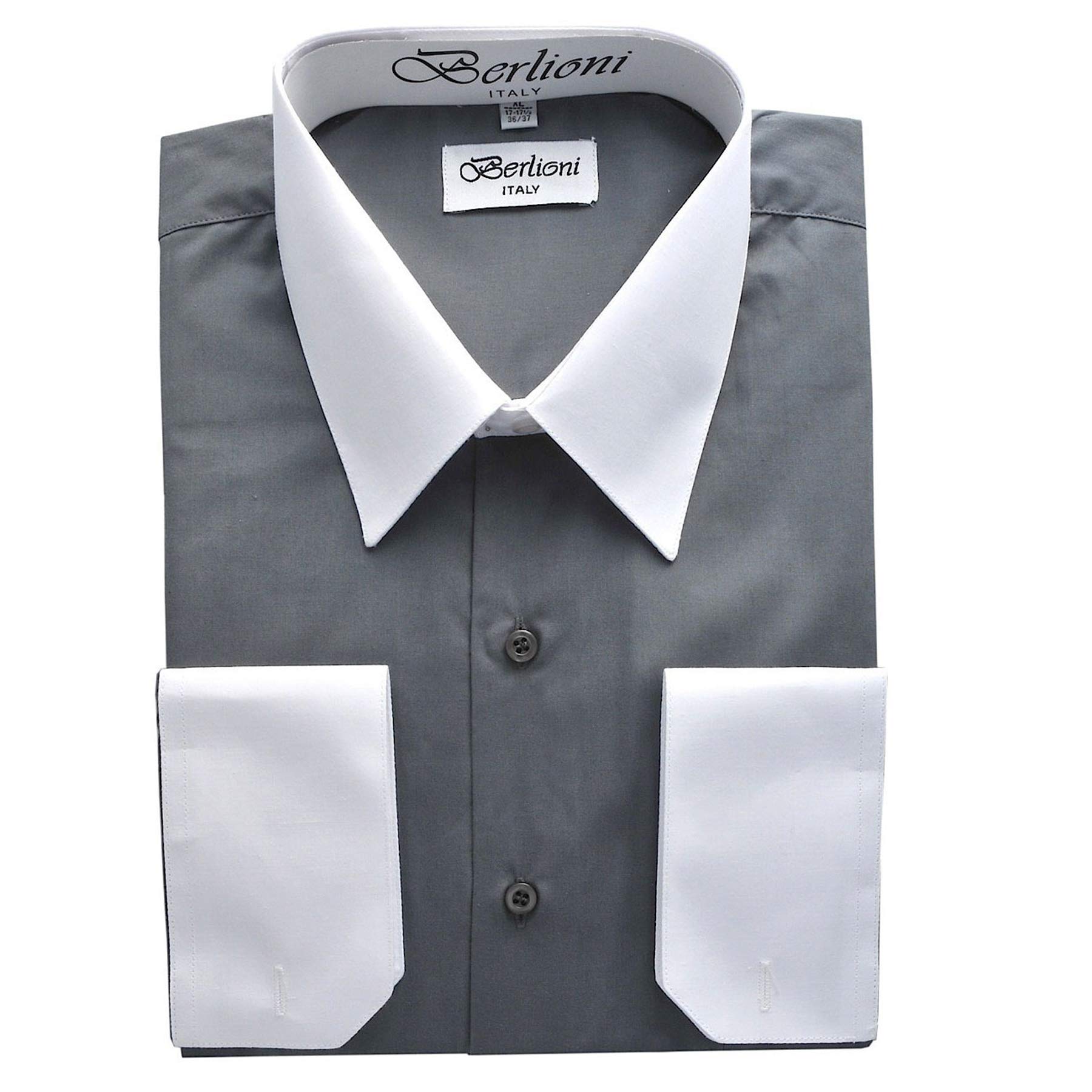 Premium Charcoal & White Two-Tone Men's Dress Shirt - Slim Fit Formal Business Shirt for Office, Wedding & Special Occasions
