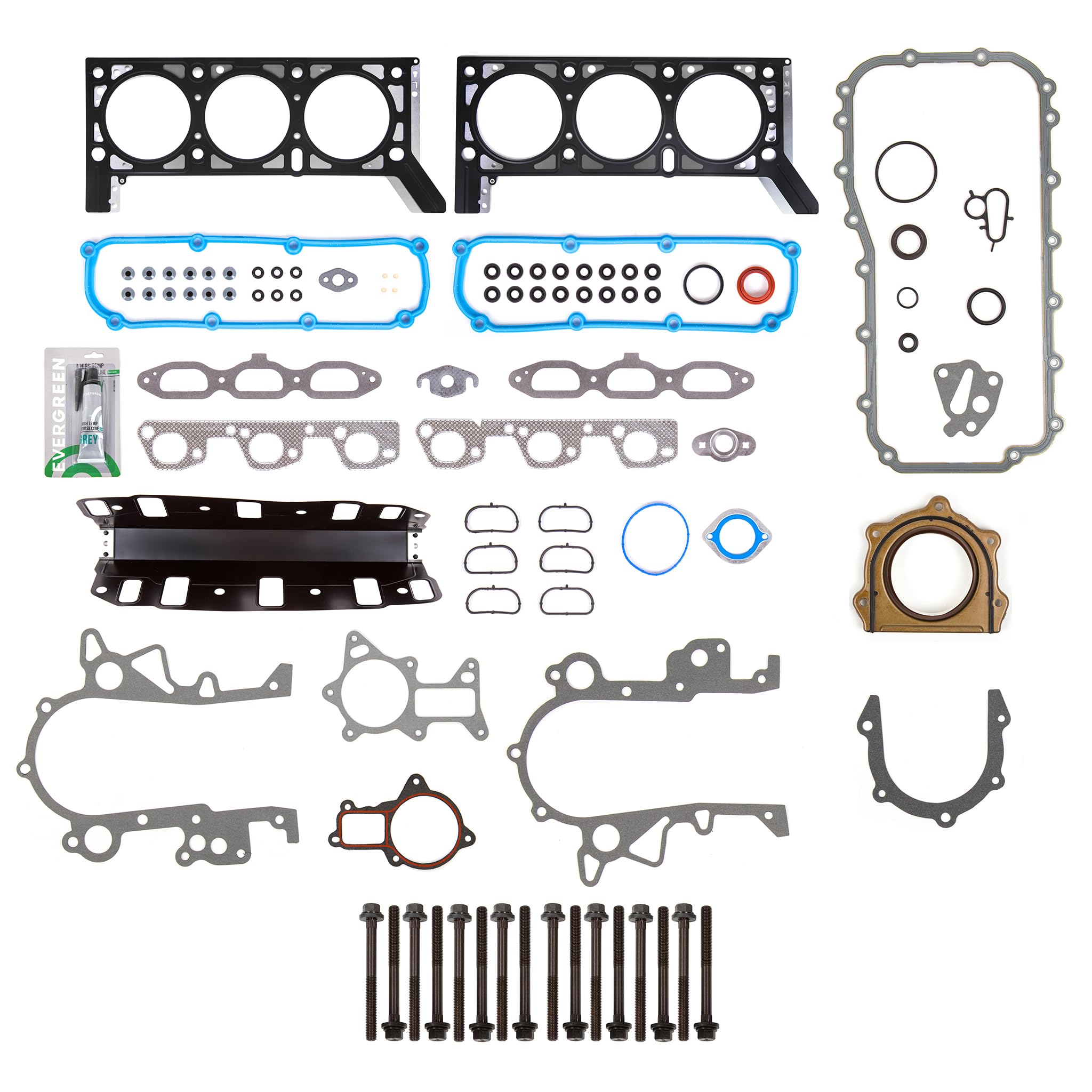 MA-9761322235 Full Gasket Set with Head Bolts Compatible with 2007-2011 Jeep Wrangler 3.8L V6 OHV 12V Engine - Perfect for Engine Rebuilds & Head Gasket Replacement
