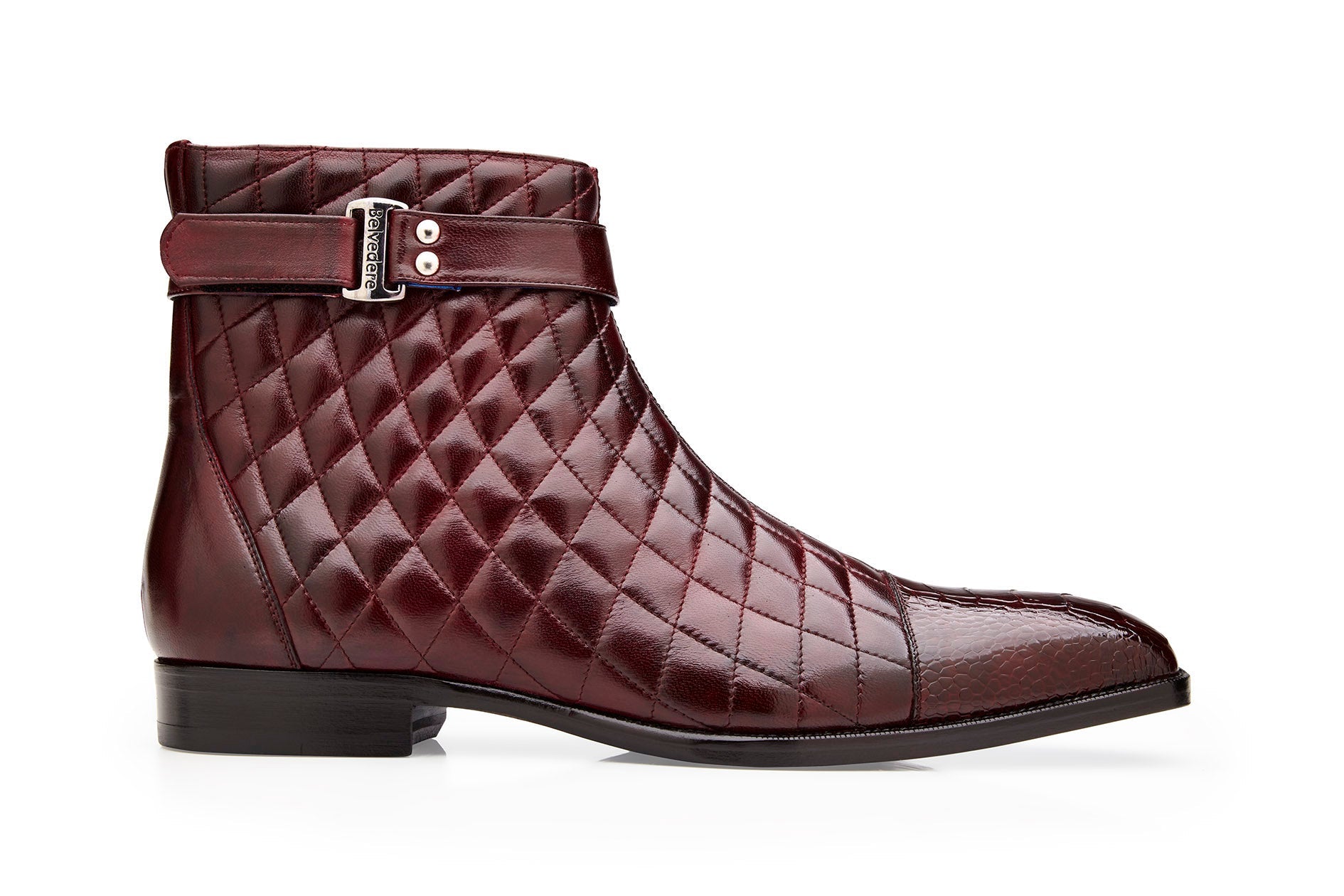 Belvedere Libero Genuine Ostrich Leg & Quilted Leather Boots - Antique Dark Burgundy R80 - Stylish Cowboy Boots for Western Wear & Country Fashion