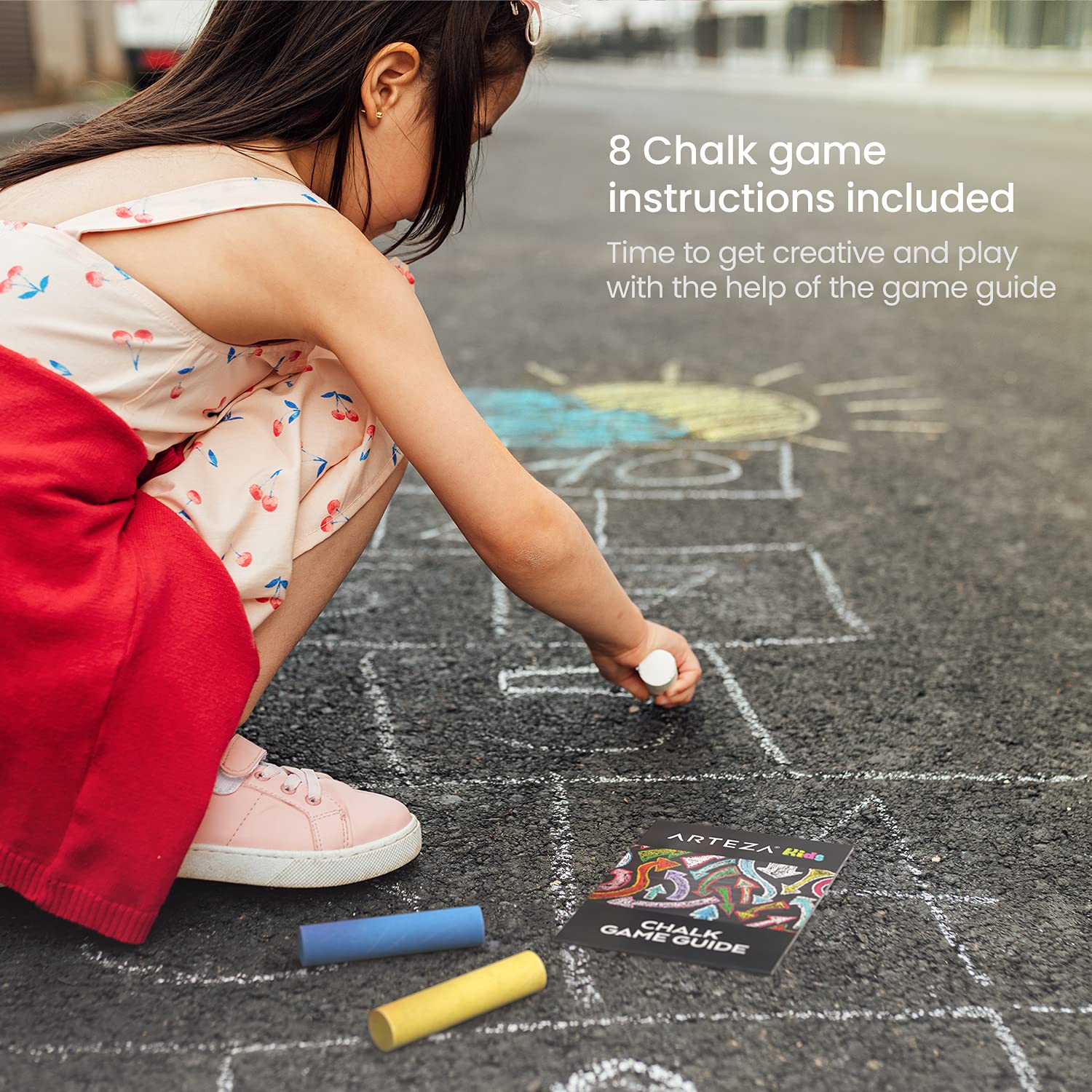 Arteza 36-Piece Kids Sidewalk Chalk Set - Non-Toxic, Washable & Easy-Grip Chalk for Outdoor Play with Fun Game Guide - Perfect for Driveway Art, Hopscotch & Summer Activities