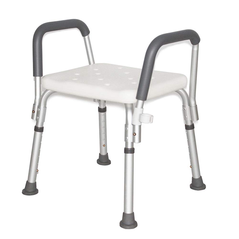 Adjustable Height Aluminum Alloy Shower Chair with Armrests - Anti-Slip Bath Stool for Elderly & Pregnant Women - Ideal for Safe Showering, Bathroom Accessibility & Mobility Support
