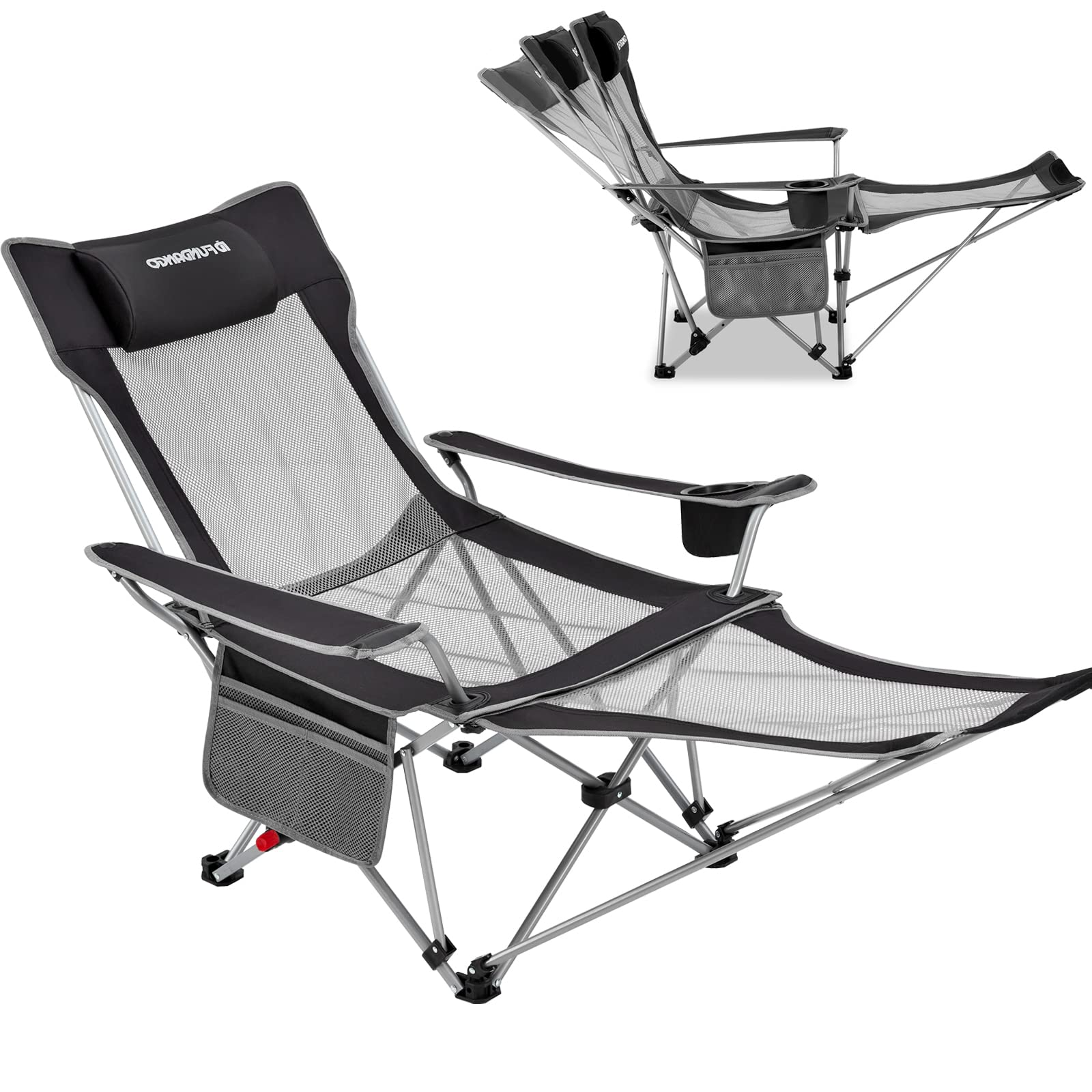 FUNDANGO Portable Reclining Camping Chair with Adjustable Footrest - Lightweight Folding Lounge Chair for Outdoor Activities, Beach, Camping, Backyard & Patio Relaxation - Perfect for Sunbathing, Reading & Picnics