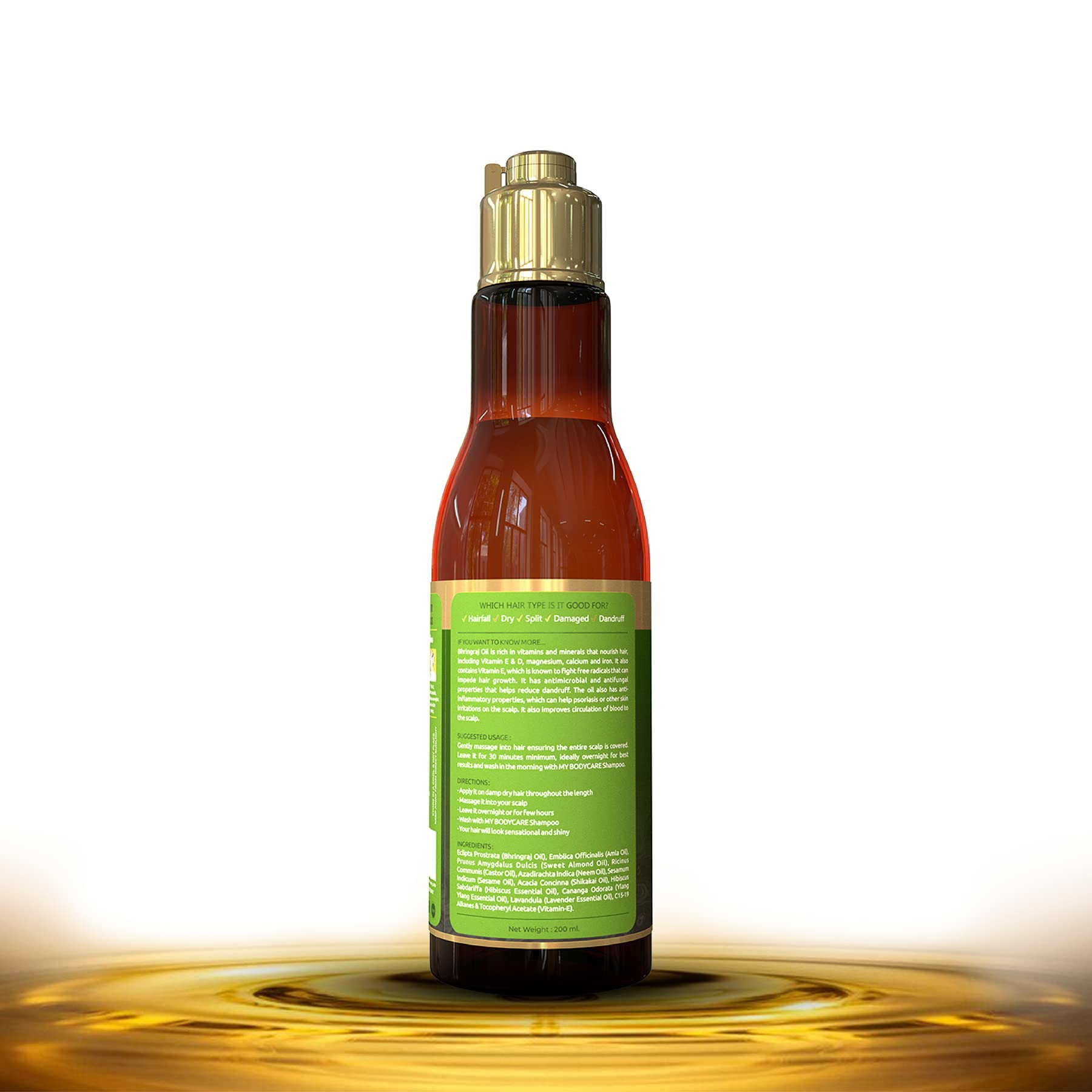 Bhringraj Hair Oil for Men & Women - Ayurvedic Formula with Amla, Castor, Neem & Sesame Oils | Vitamin E & D Enriched Natural Oil for Hair Growth | Anti-Dandruff & Hair Fall Solution | 100% Chemical Free | 200ml | Perfect for Daily Hair Care & Scalp Massage