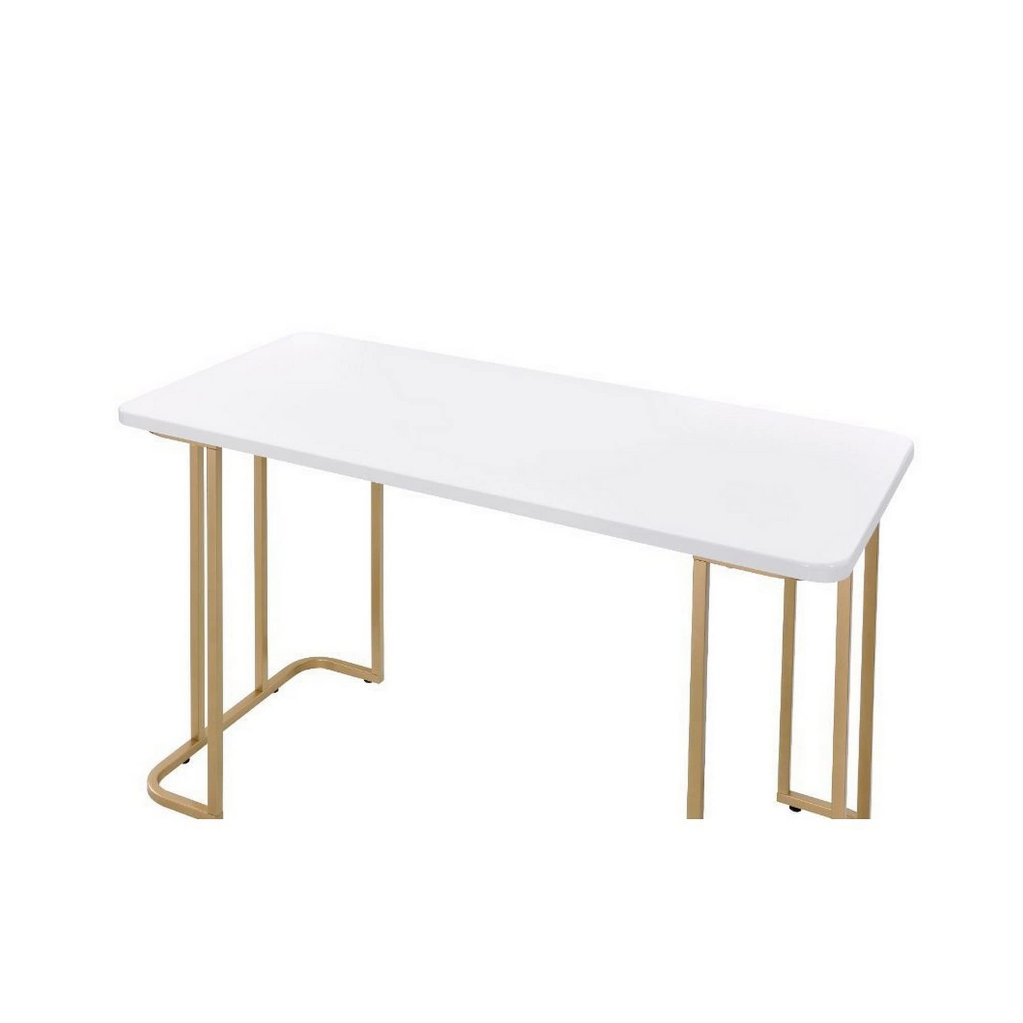 Benjara White Writing Desk with Metal Curved Sled Base & Floor Protectors - Modern Home Office Desk for Small Spaces, Study & Work from Home