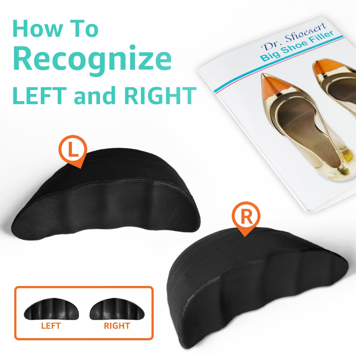 Dr. Shoesert Shoe Filler Inserts for Loose Shoes - Adjustable Half-Size Insoles for High Heels, Dress Shoes & Flats - Toe Cushion Fillers for Better Fit (2 Pairs, Black Round) | Perfect for Work, Parties & Daily Comfort
