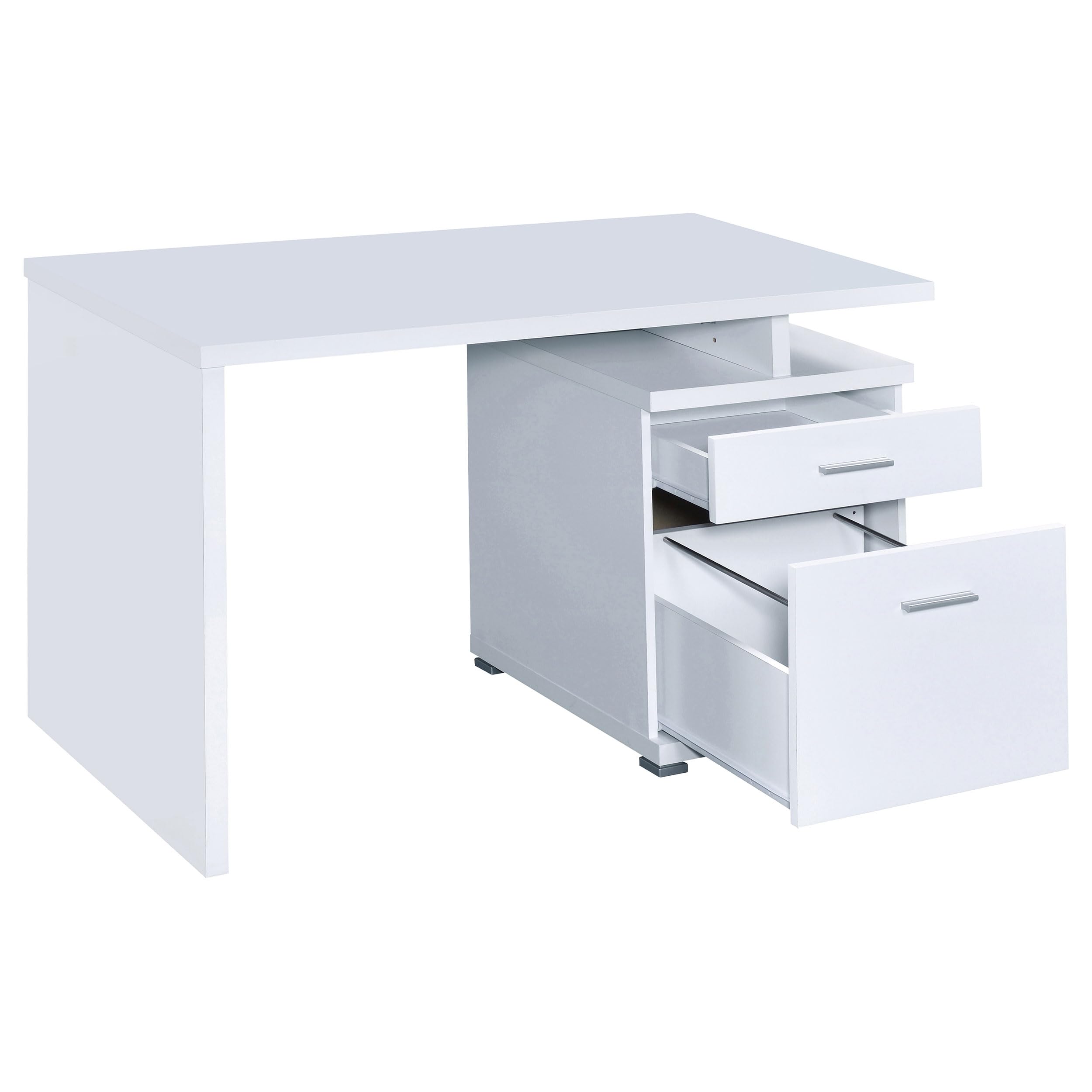 White Coaster Furniture Office Desk with Cabinet - Modern Home & Office Workstation for Study, Work, and Storage