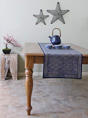Blue Table Runner 18x90 Inches - Hand Block Printed Cotton Dining Table Centerpiece | 100% Washable Boho & Farmhouse Home Decor | Perfect for Wedding, Thanksgiving & Coffee Table Styling