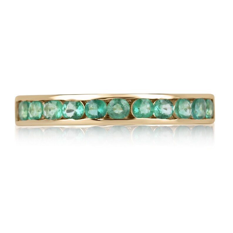 0.80tcw Round Cut Medium Green Emerald Ring - 14K Gold Unisex Band for Men & Women | Perfect for Engagement, Wedding, Anniversary & Everyday Wear
