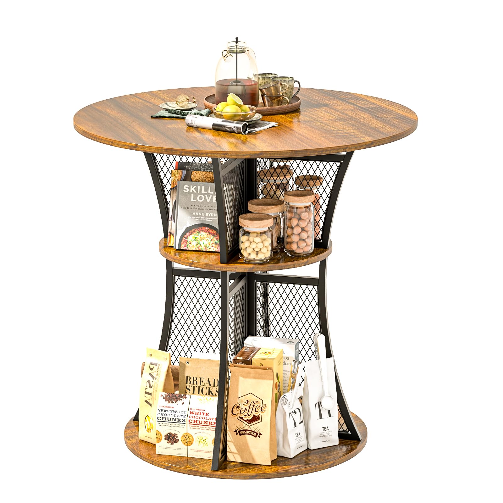 Elephance Round Dining Table with 2-Tier Metal Frame & Storage Shelves - Kitchen Bar Table, Coffee Table for Living Room & Dining Room - Perfect for Small Spaces, Breakfast Nooks & Modern Home Decor