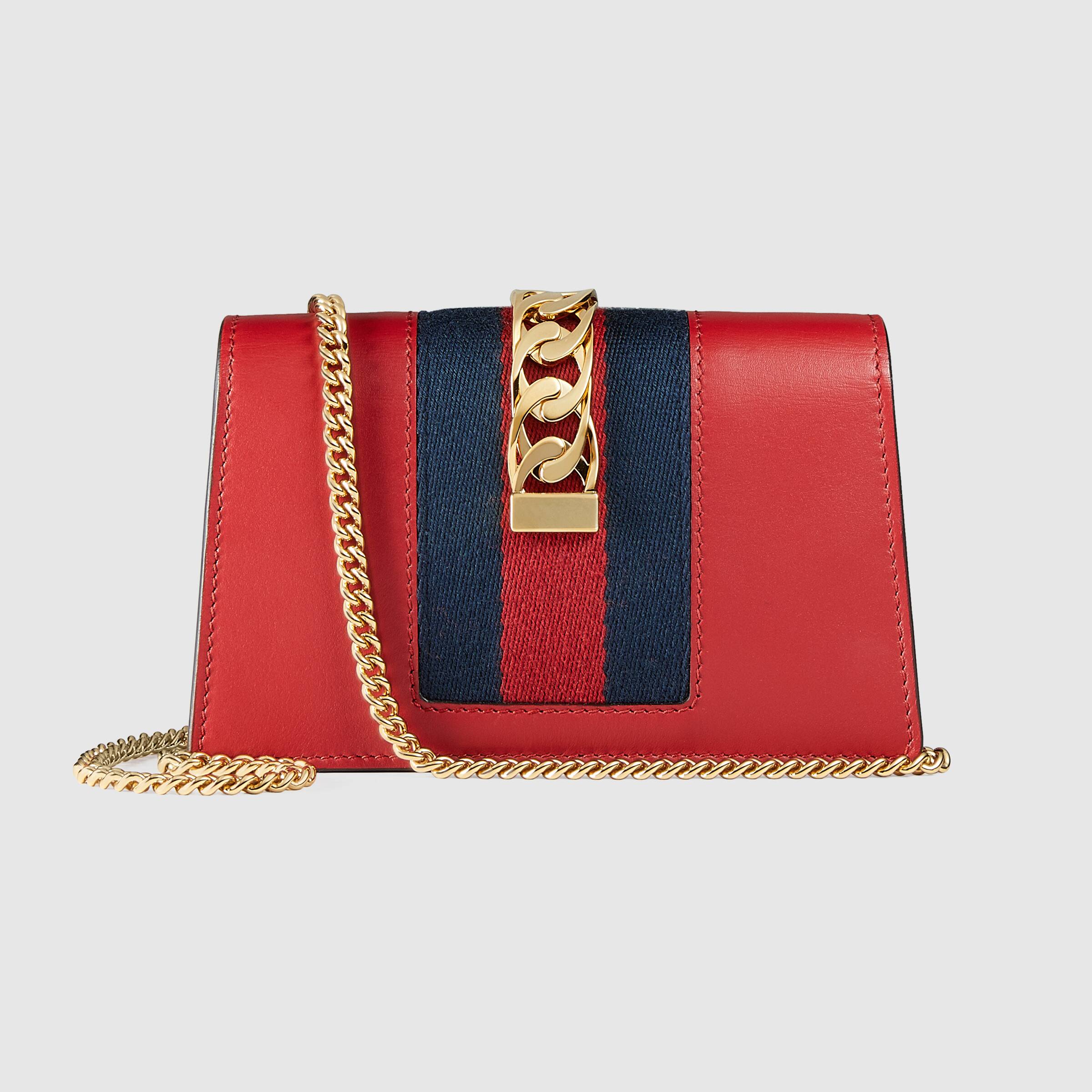 Gucci Sylvie Leather Mini Chain Bag for Women - Hibiscus Red Crossbody Purse | Perfect for Parties, Date Nights & Everyday Use