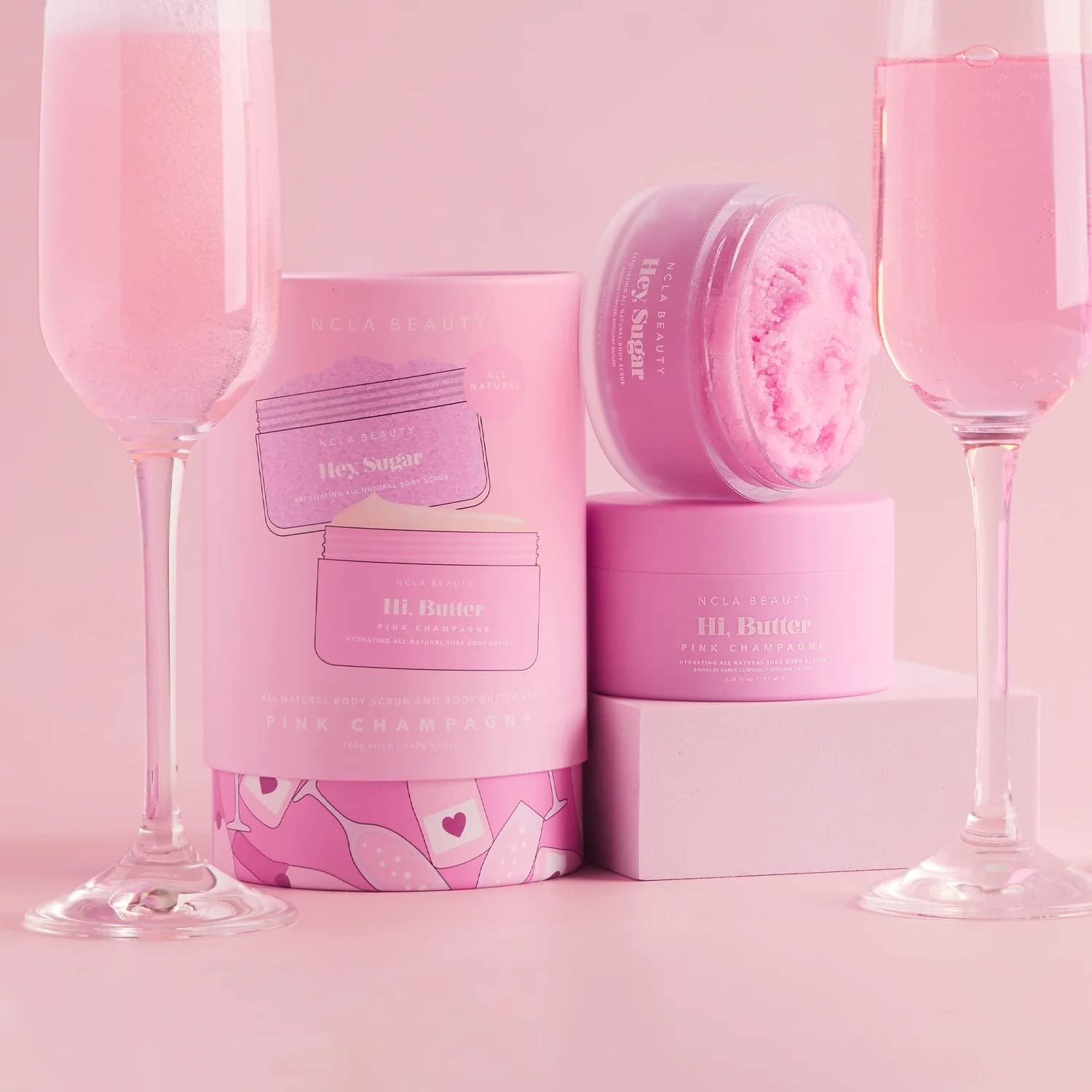 NCLA Pink Champagne Body Care Discovery Set - Vegan & Cruelty-Free Body Scrub & Body Butter Duo | Clean Skincare Gift Set for Women (2 Piece) - Perfect for Spa Days, Self-Care Routines & Luxurious Pampering