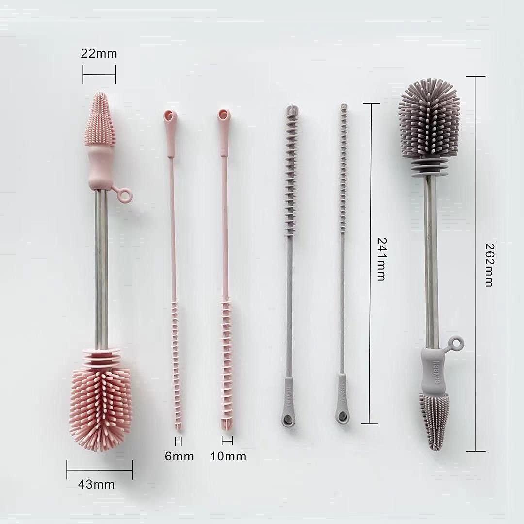 Haakaa Silicone Cleaning Brush Kit - Food-Grade Dishwasher Safe Bottle & Crevice Cleaning Brushes (Grey) - Perfect for Baby Bottles, Water Bottles, Kitchen Utensils & Hard-to-Reach Areas