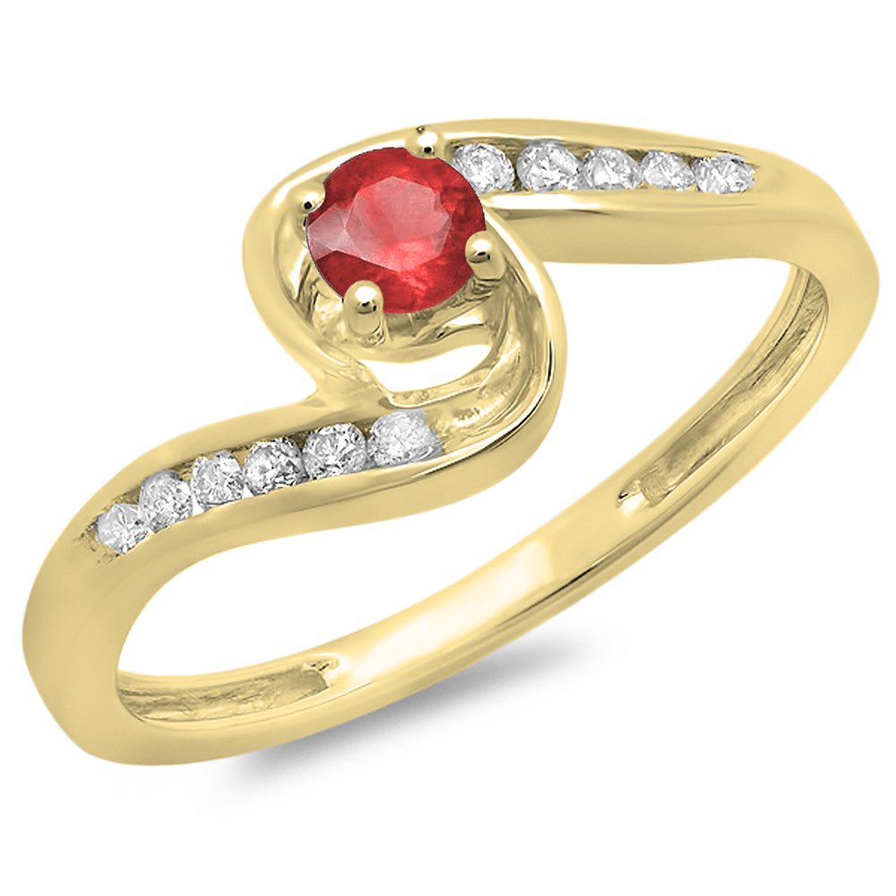 10K Solid Gold Round Ruby & White Diamond Twisted Swirl Engagement Ring for Women - Dazzlingrock Bridal Jewelry Collection, Perfect for Proposals, Anniversaries & Special Occasions