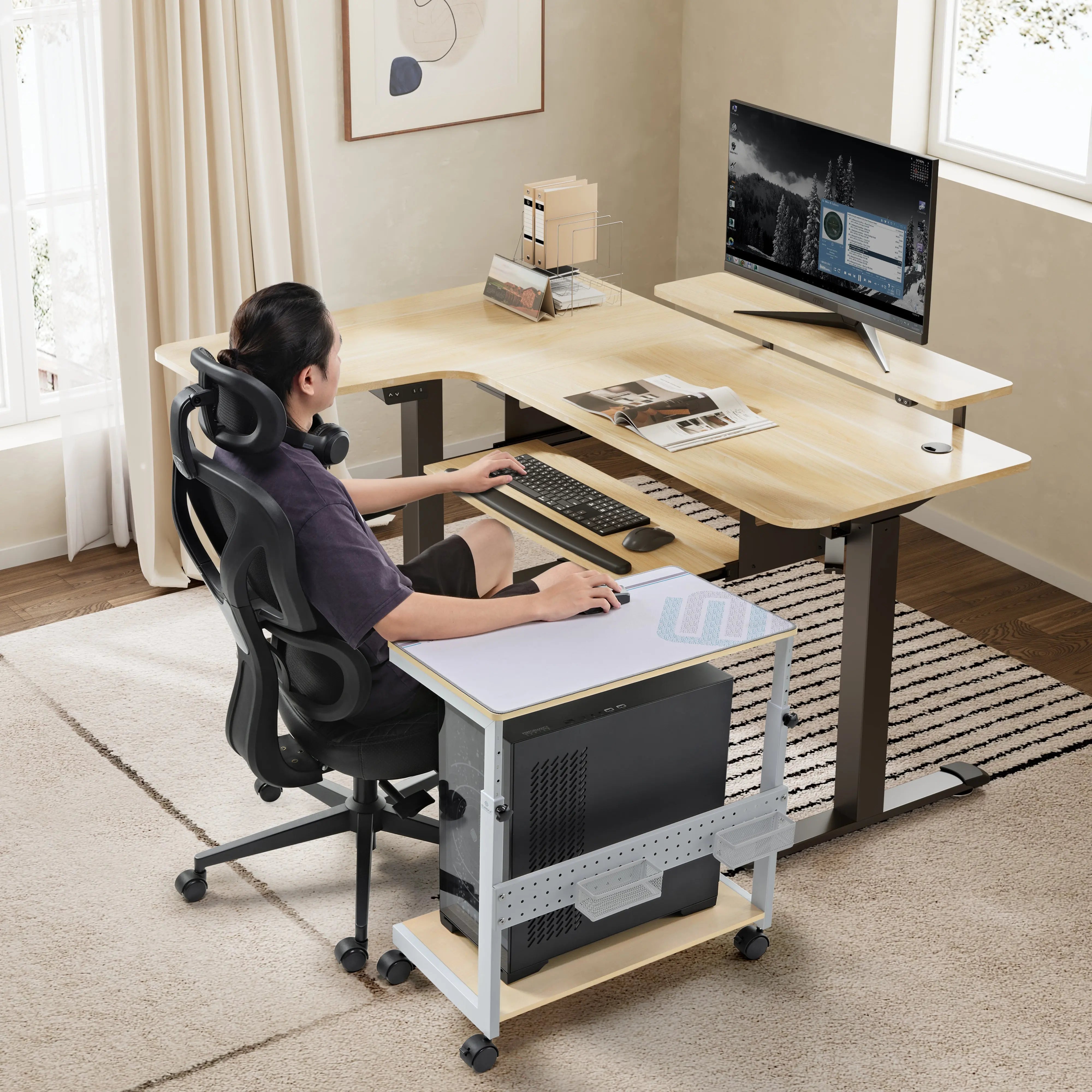 Adjustable Mobile CPU Cart with Wheels - Portable Computer Stand for Office, Home & Gaming Setup - Ergonomic Workspace Solution