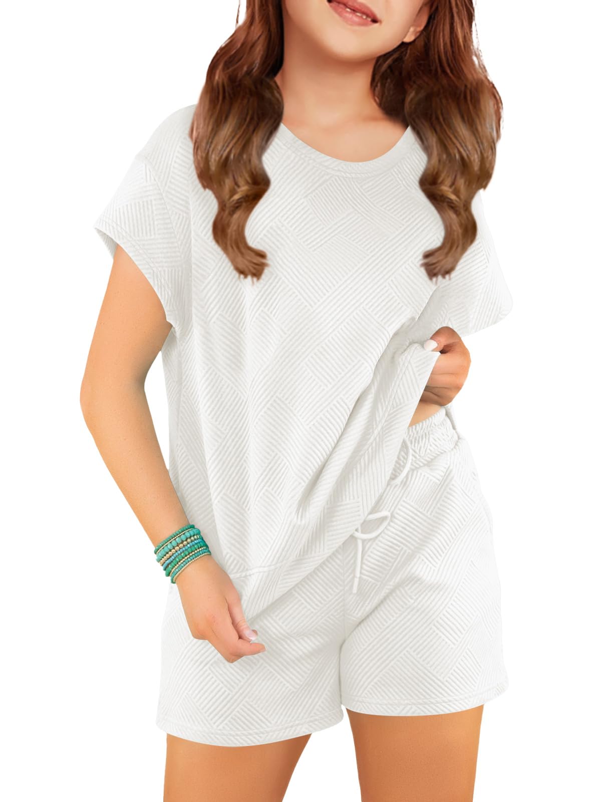 Haloumoning Girls 2-Piece Outfit - Cute Short Sleeve T-Shirt & Drawstring Shorts Set | Summer Casual Wear for Toddlers | Perfect for Playdates, Beach Trips & Outdoor Adventures