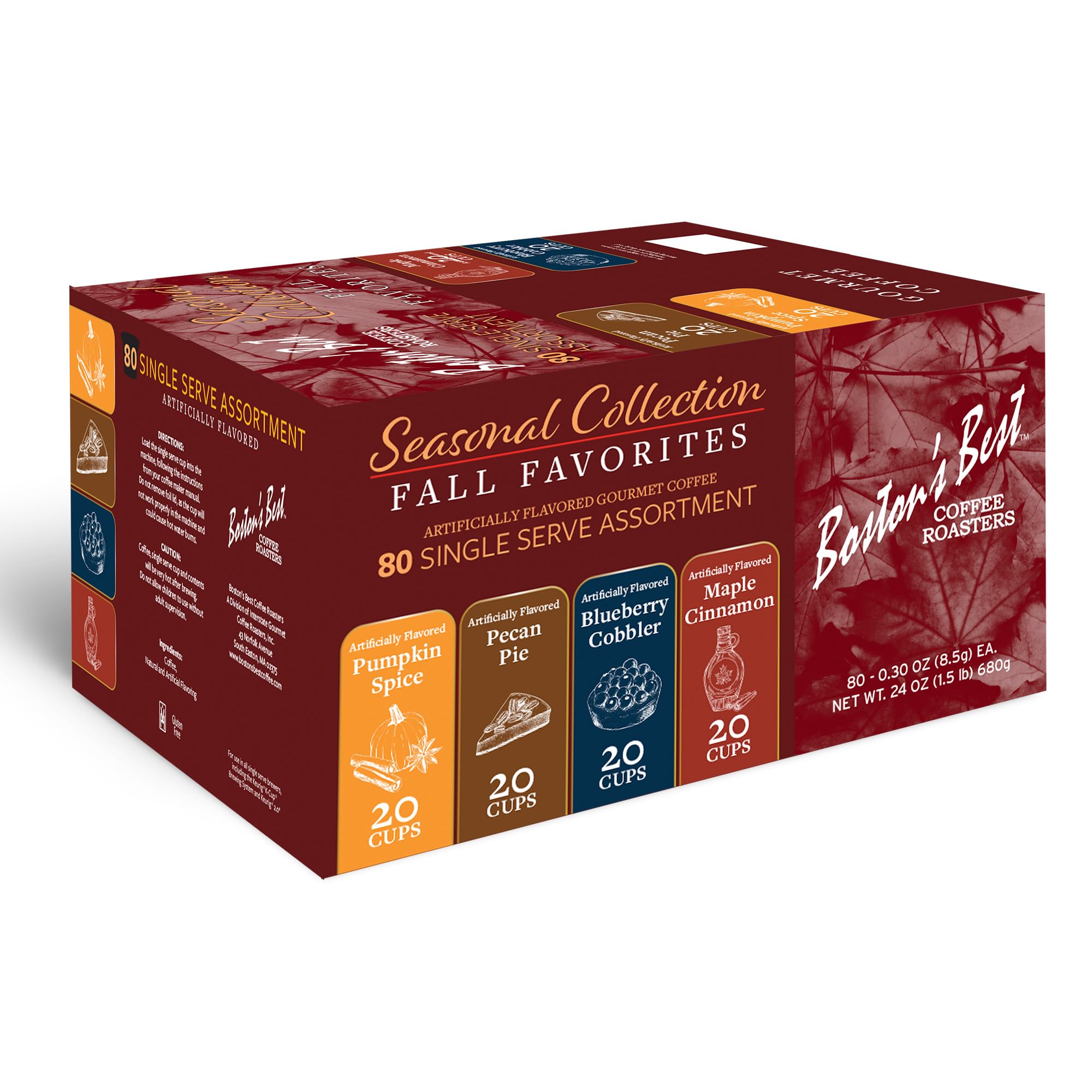 Boston's Best Fall Assortment Flavored Coffee Pods - 80 Medium Roast K-Cups for Keurig Brewers | Gourmet Dessert Flavors for Autumn Mornings, Office Coffee Breaks & Cozy Evenings