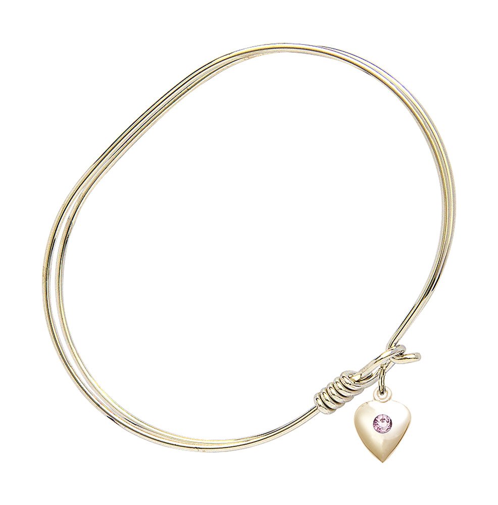7 Inch Oval Eye Hook Bangle Bracelet with Heart Charm & Light Purple Crystals - Elegant Jewelry for Women, Perfect for Parties, Weddings & Everyday Wear