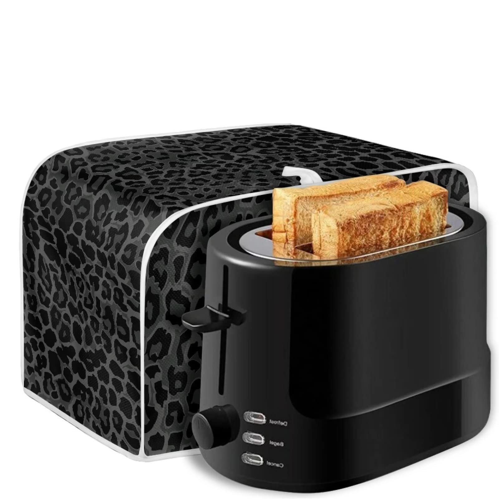 Black Leopard Print 4-Slice Toaster Cover - Washable Kitchen Appliance Protector for Toaster Ovens & Bread Toasters - Perfect for Baking, Breakfast & Small Kitchen Decor