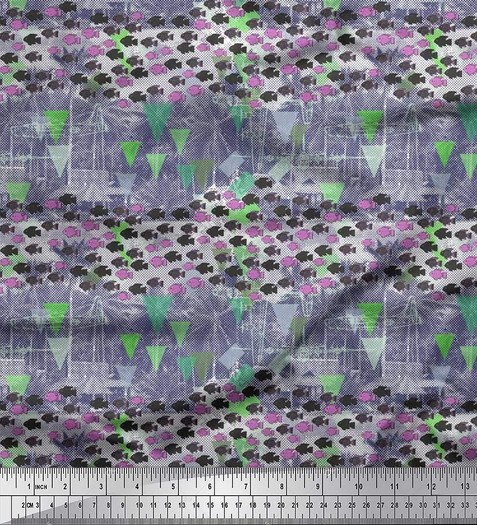 Soimoi Moss Georgette Brown Fabric by The Yard - 42 Inch Wide Geometric Nautical Print Fabric with Triangle & Fish Ocean Patterns - Perfect for DIY Dresses, Curtains, and Home Decor Projects