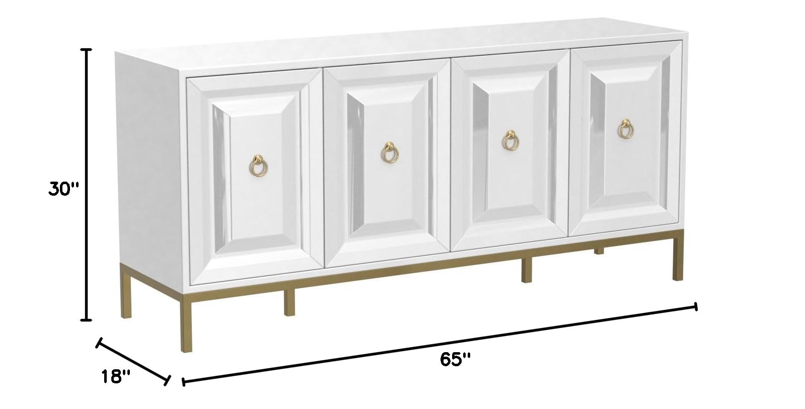 Premium Tatiana High Gloss Lacquer Sideboard Buffet with Gold Trim - Modern White Console Table for Dining Room & Living Room Storage - Perfect for Home Decor & Entertaining Guests