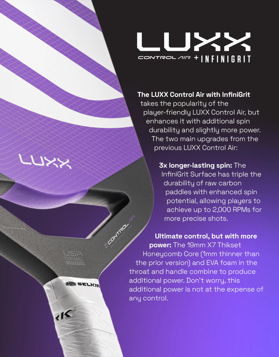 Selkirk LUXX Control Air Epic Pickleball Paddle with InfiniGrit - Premium Performance Pickleball Racket for Advanced Players - Perfect for Competitive Matches & Outdoor Recreation