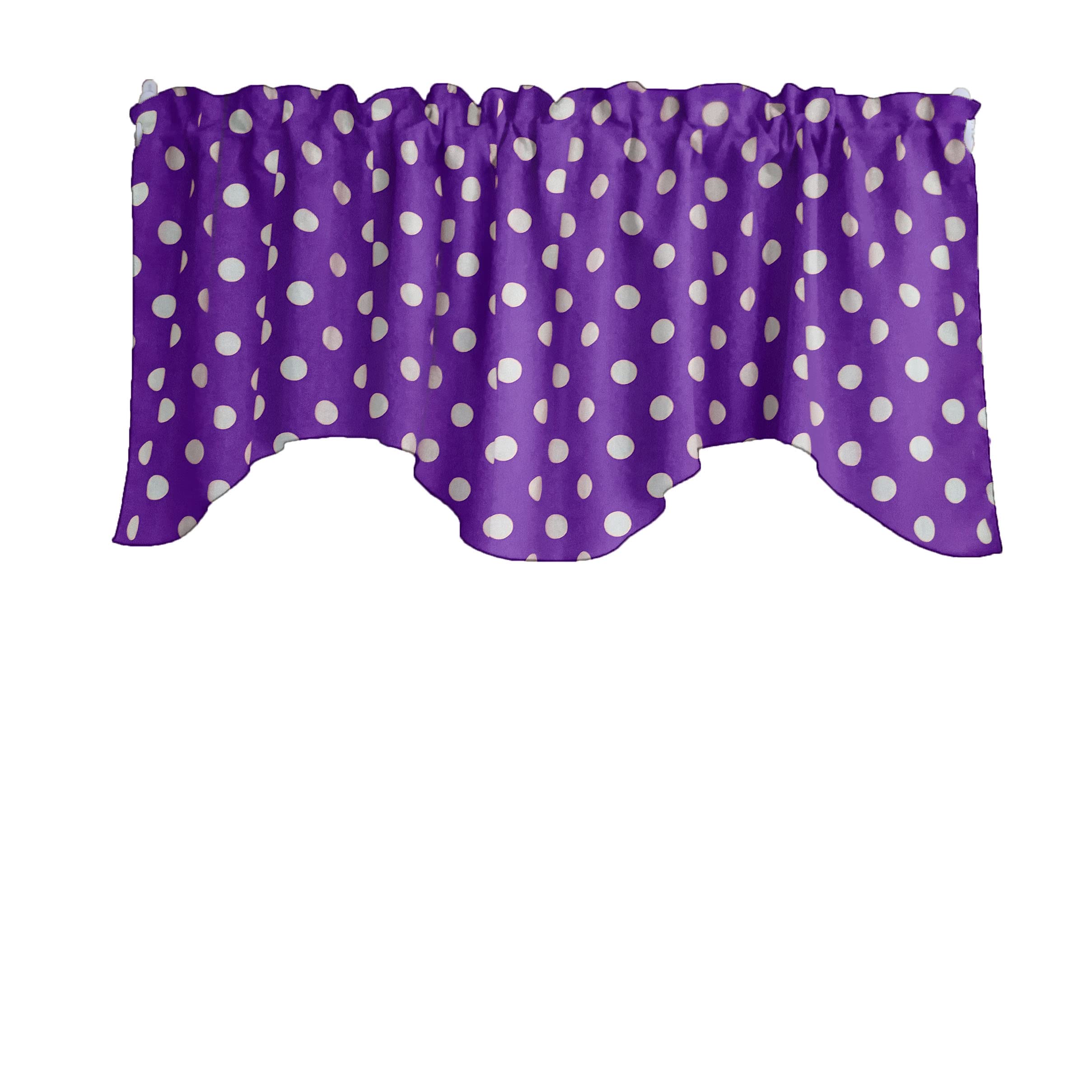 Polka Dot Scalloped Wave Cotton Window Valance - White on Purple Home Decor for Bedroom, Nursery & Kitchen - Elegant Window Treatment for Cozy Spaces