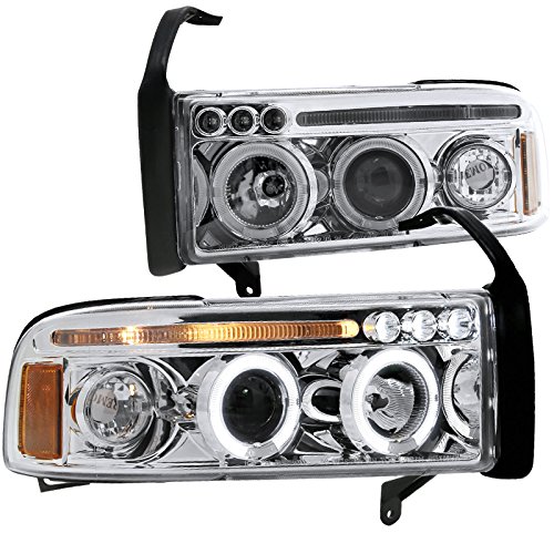 Spec-D Tuning 2LHP-RAM94-TM LED Halo Projector Headlights for Dodge Ram 1500/2500/3500 - Chrome Clear Lens - Upgrade Your Truck's Style & Night Visibility (Perfect for Off-Roading & Night Driving)