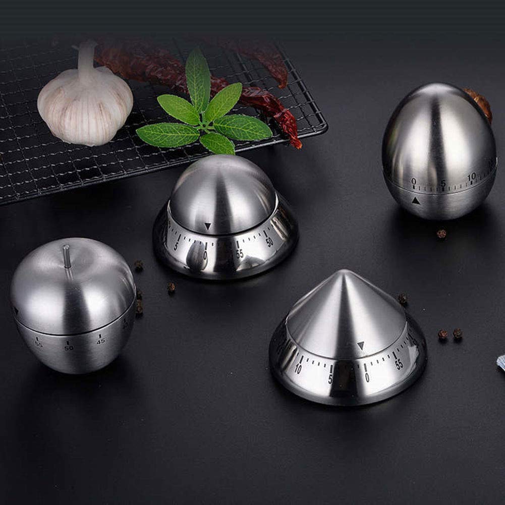 60 Minute Stainless Steel Mechanical Kitchen Timer - Loud Alarm Cooking Countdown Clock for Baking, BBQ, and Home Use (Apple)