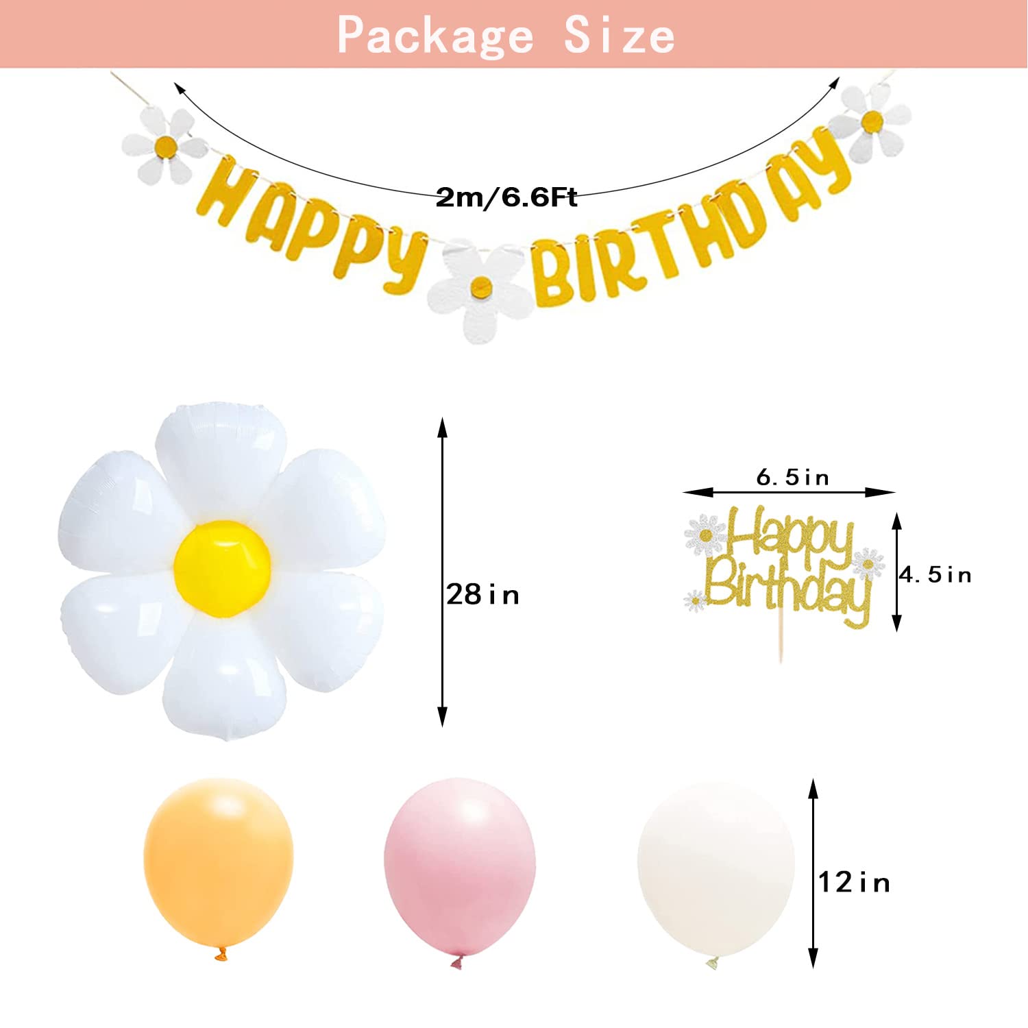 Daisy Flower Birthday Party Decorations Set - Happy Birthday Banner, Cake Topper & Large Balloons for Boho Hippie Themed Party | Perfect for Girls' Birthday, Baby Shower & Spring Celebrations