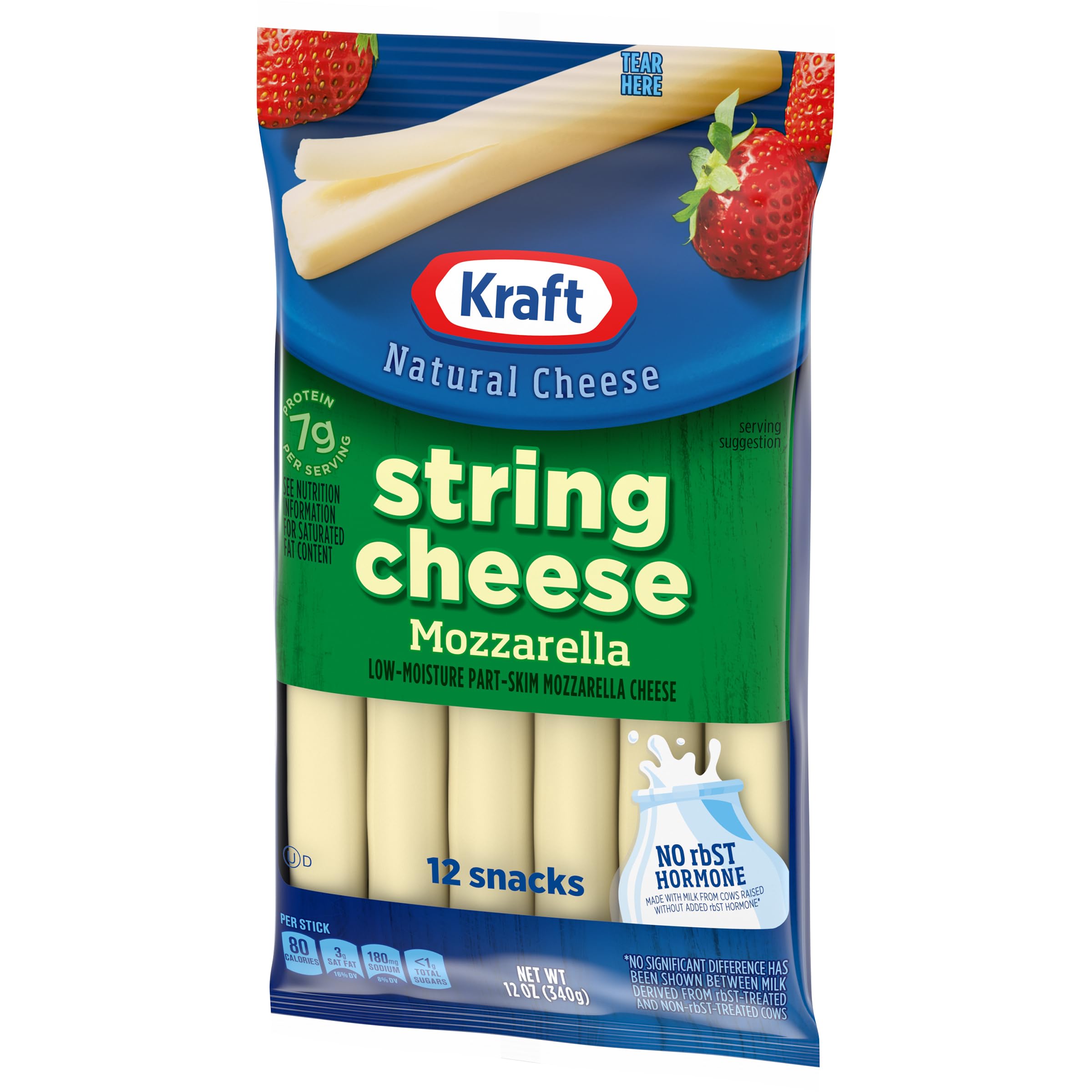Kraft String Cheese Mozzarella Snacks - 12 Count Cheese Sticks | Perfect for Lunchboxes, Kids Snacks & On-the-Go Healthy Eating