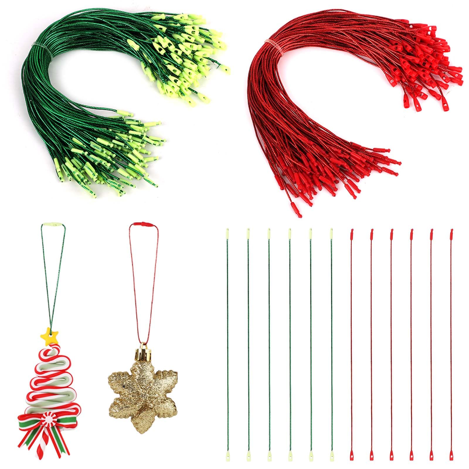 200pcs Christmas Ornament Hooks - Metallic Snap Fastener String Hangers for Xmas Tree Decorations (Red & Green) | Perfect for Holiday Party Decor, Home & Office Christmas Tree Ornament Display