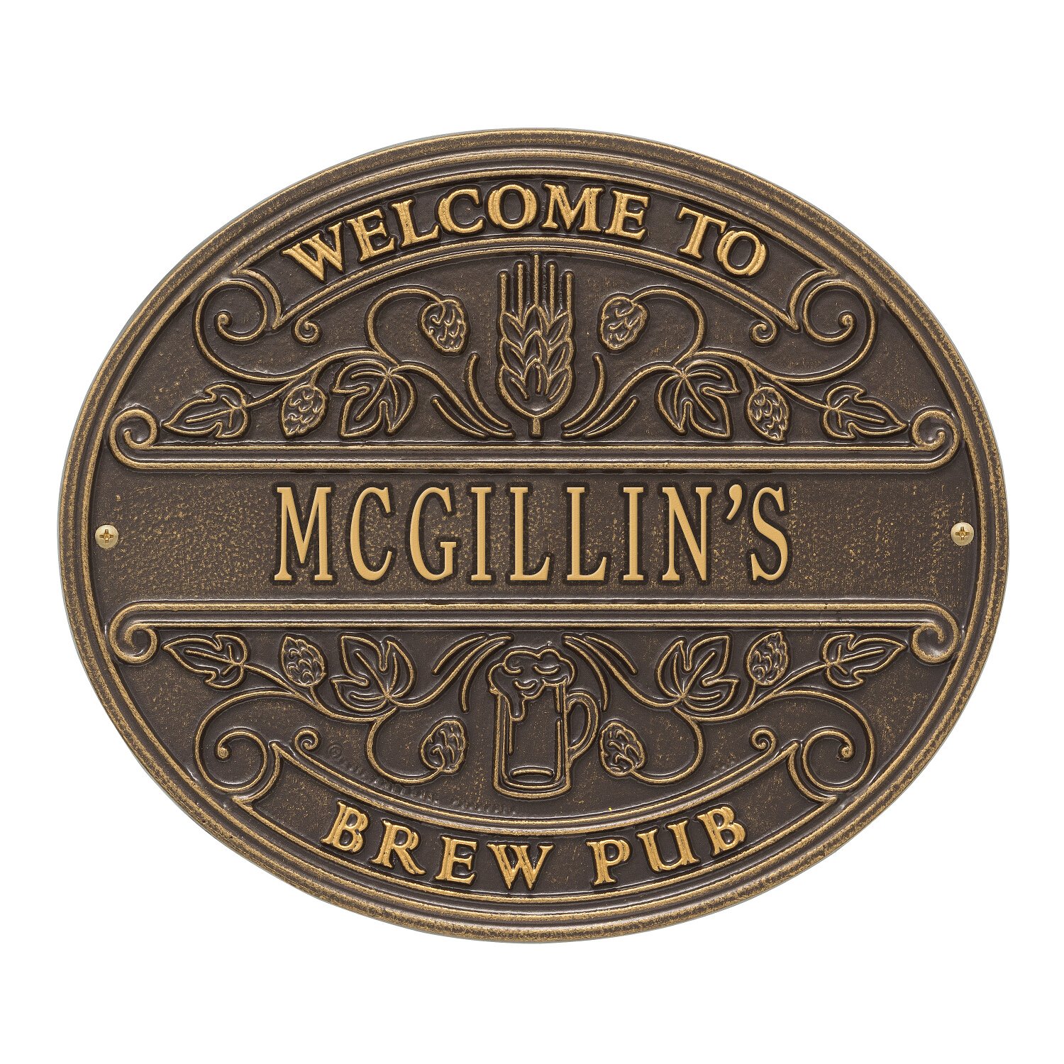 Whitehall Custom Brew Pub Welcome Plaque - 13”W x 11”H Personalized Wooden Sign for Home Bar, Man Cave, or Brewery Decor - Perfect for Gifts & Pub Entrance Display