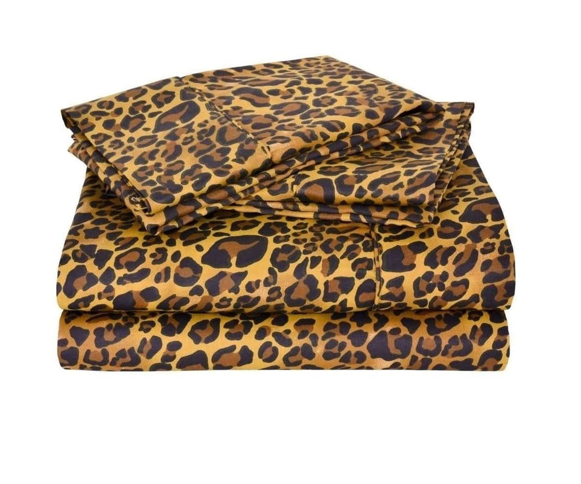Luxury 600-Thread-Count Leopard Print Twin Sheet Set - 100% Egyptian Long Staple Cotton, Super Soft, Cooling & Breathable - 4-Piece Bedding Set Fits Up to 10