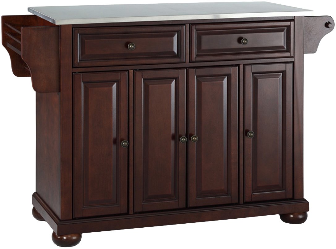Crosley Alexandria Stainless Steel Top Rolling Kitchen Island Cart with Spice Rack - Mahogany Finish for Small Kitchen Storage & Organization | Perfect for Apartments, Dorms & Compact Spaces