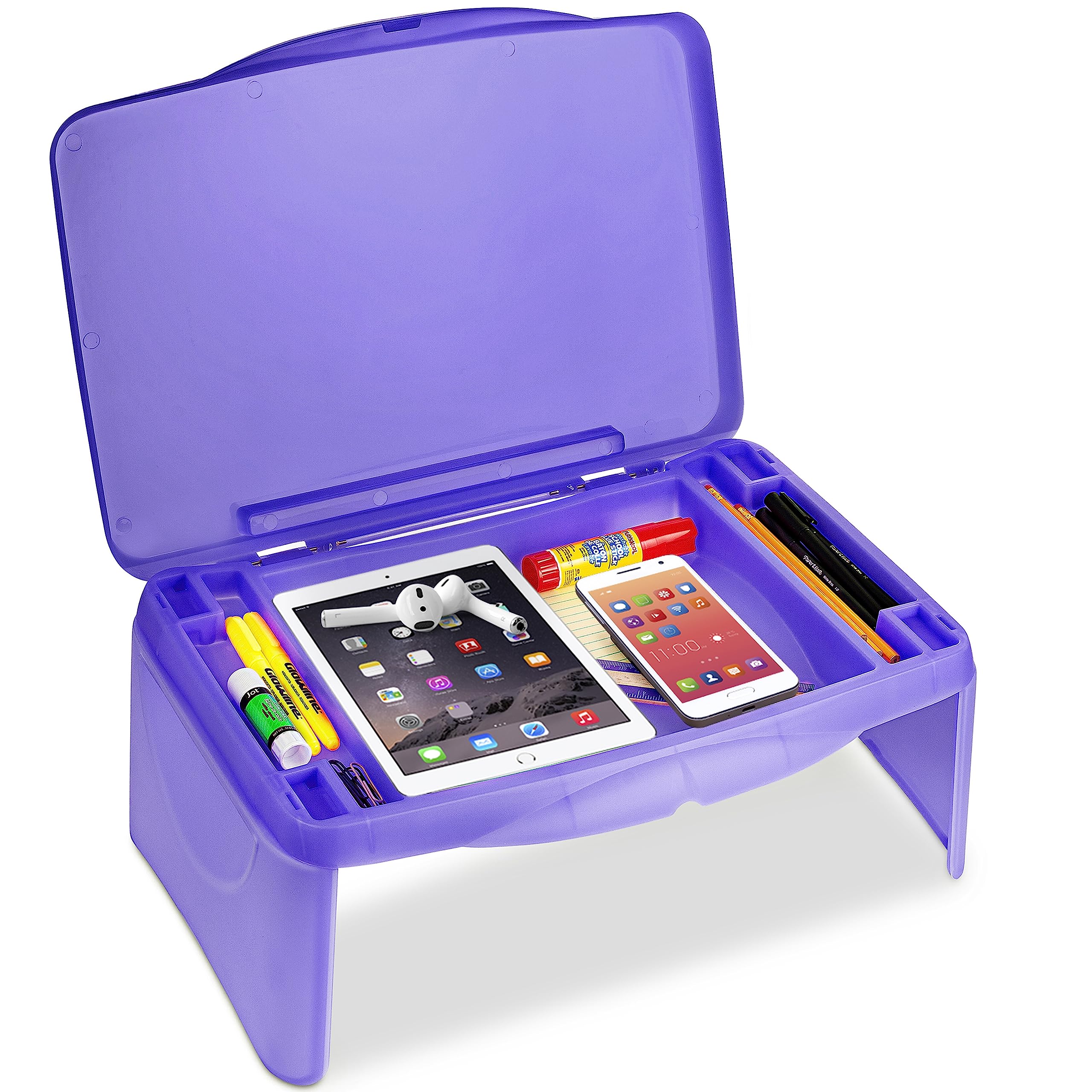 Foldable Lap Desk with Storage & Dividers - Portable Laptop Tray for Bed, Sofa & Breakfast - Lightweight Study Table for Kids & Adults - Perfect for Home, Office & Travel (Purple)