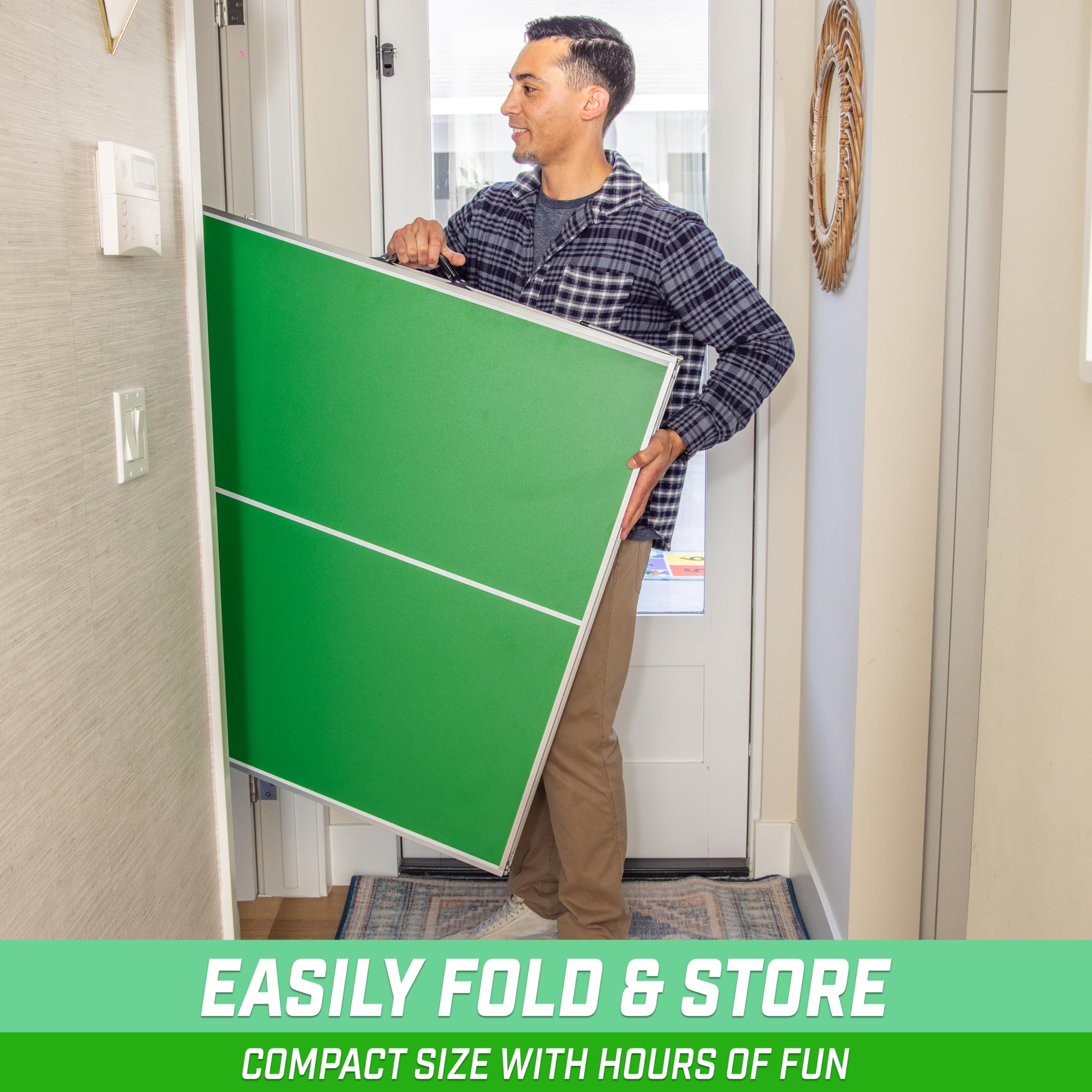 GoSports 6x3 ft Adjustable Height Mid-Size Ping Pong Table Set - Indoor/Outdoor Use for Home, Office, or Game Room (Green or Blue)