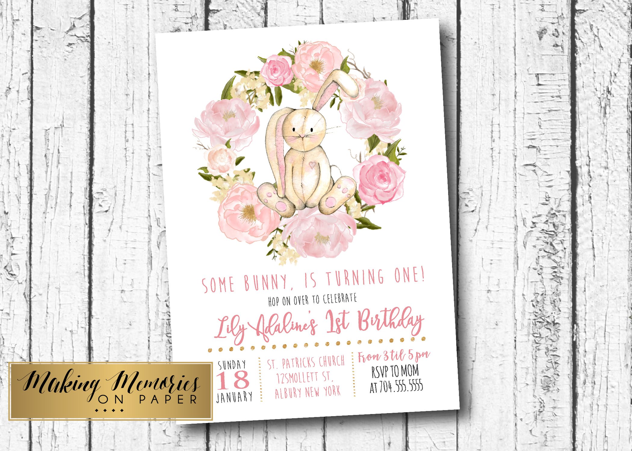 Printable Pink Floral Watercolor Easter Birthday & Baby Shower Invitations - Bunny Theme, It's a Girl, Spring Celebration - Perfect for Easter Parties, Baby Showers, and Spring Events