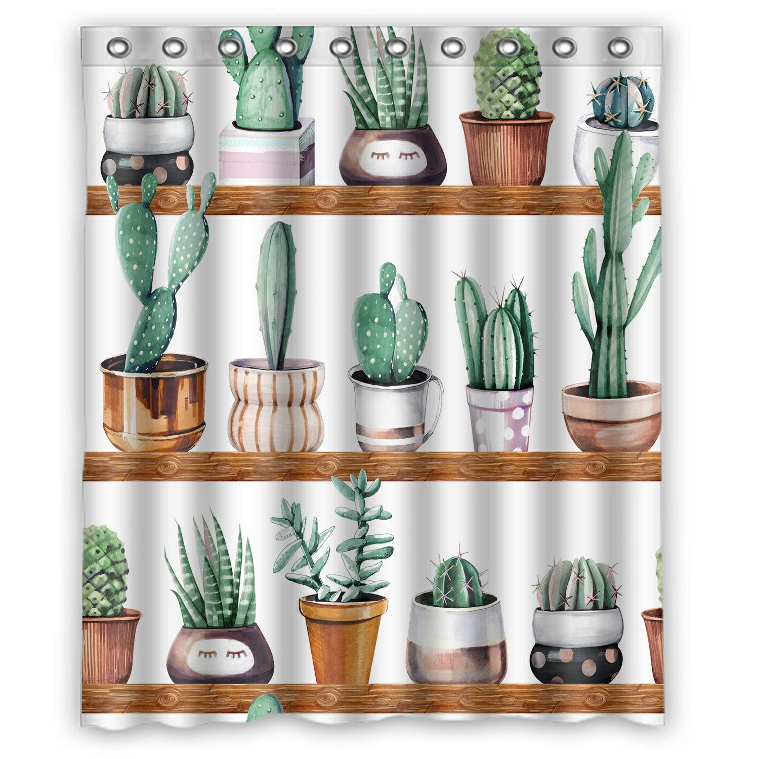 ECZJNT Cactus Pattern Waterproof Shower Curtain - 60x72 Inch Bathroom Decor with Ceramic Pot Design | Perfect for Boho, Farmhouse & Modern Bathrooms