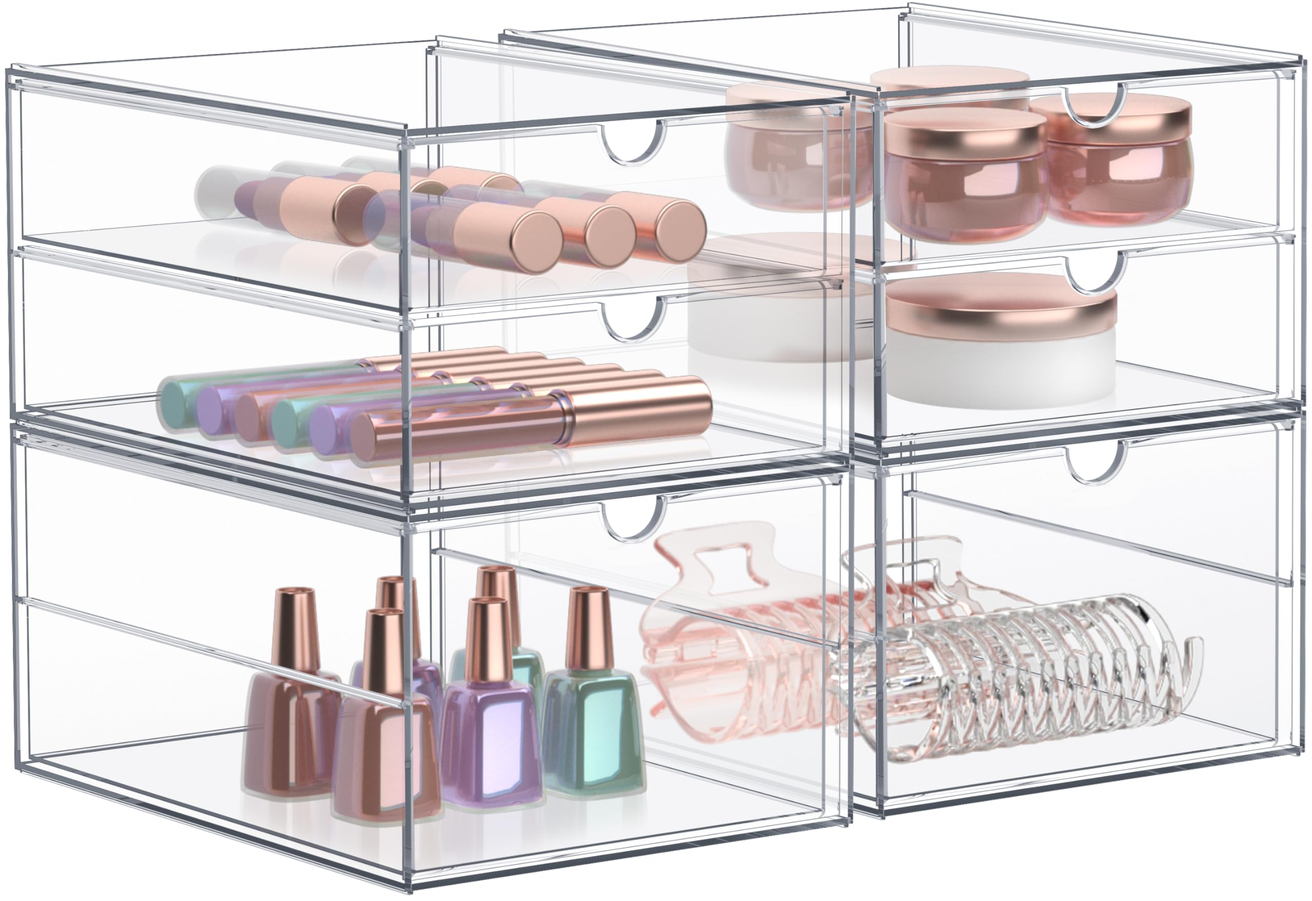 Sorbus 6-Drawer Acrylic Makeup Organizer - Stackable Storage Bins for Cosmetics, Office Supplies, Jewelry & Art Materials - Clear Plastic Drawers for Vanity, Desk & Bathroom Organization (4-Piece Set)