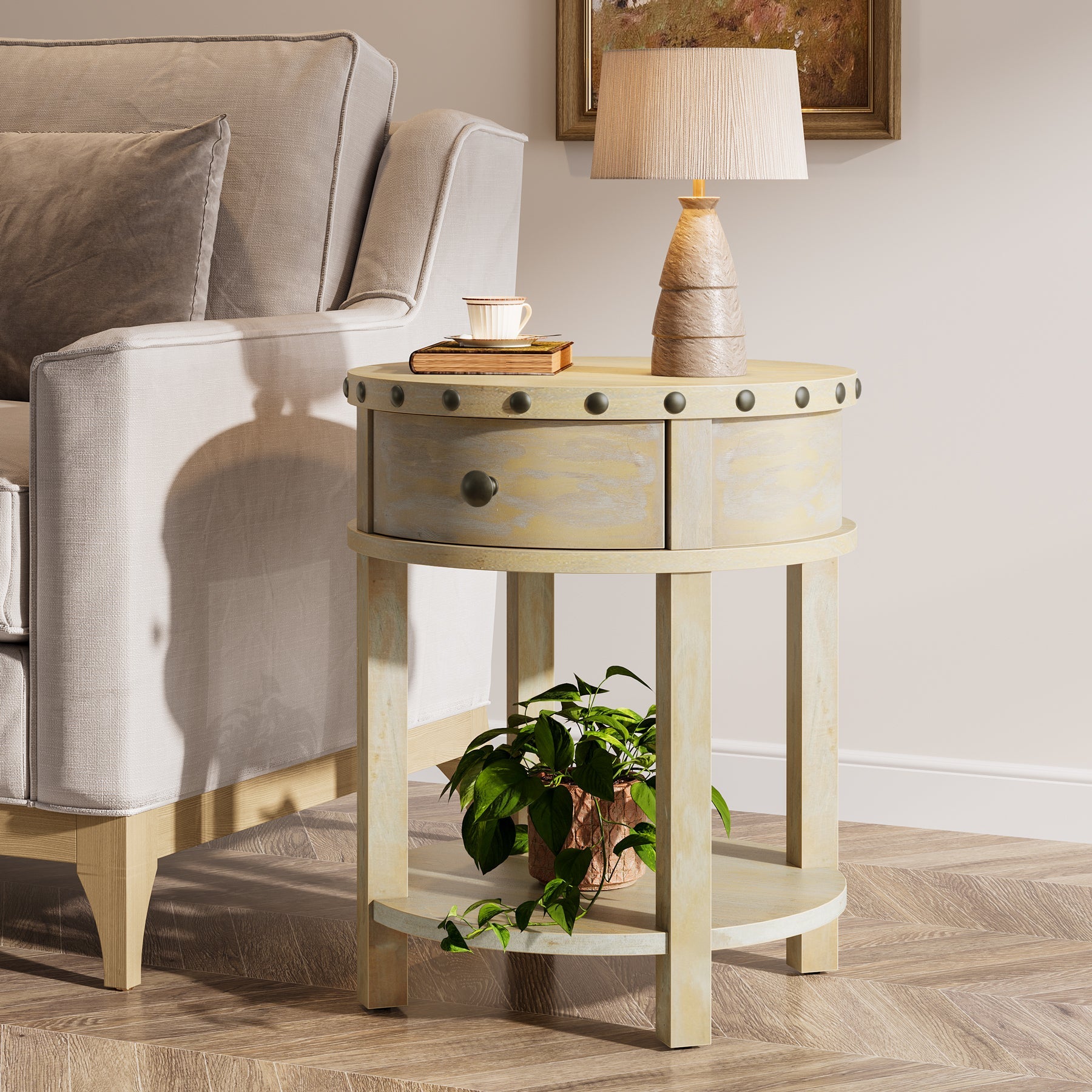 19.6 Inch Small End Table with Drawer and Bottom Shelf - Modern Nightstand, Living Room Side Table for Bedroom, Office, or Apartment